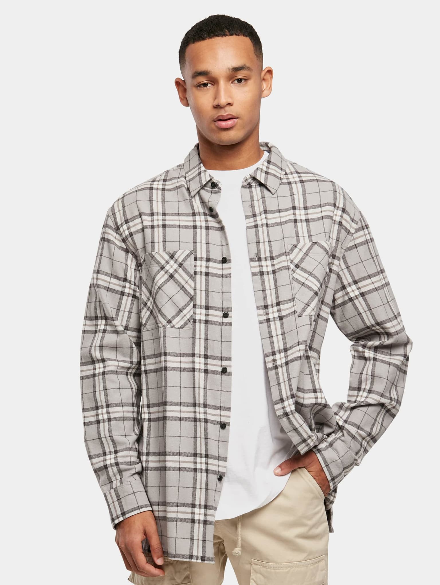 Urban Classics Long Oversized Grey Check Shirt