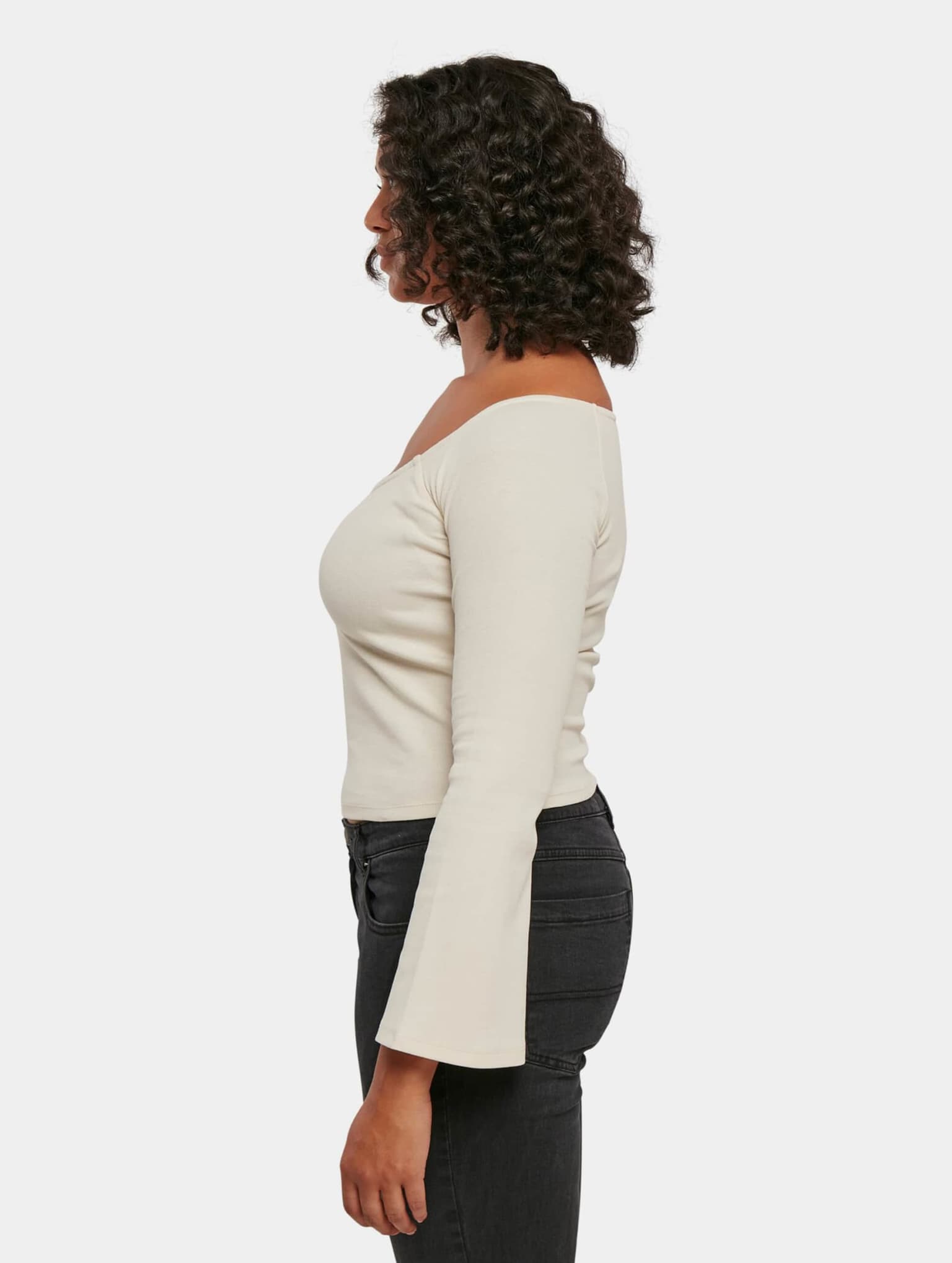 Urban Classics Ladies Short Rib Wide V-Neck Longsleeve – Bild 3