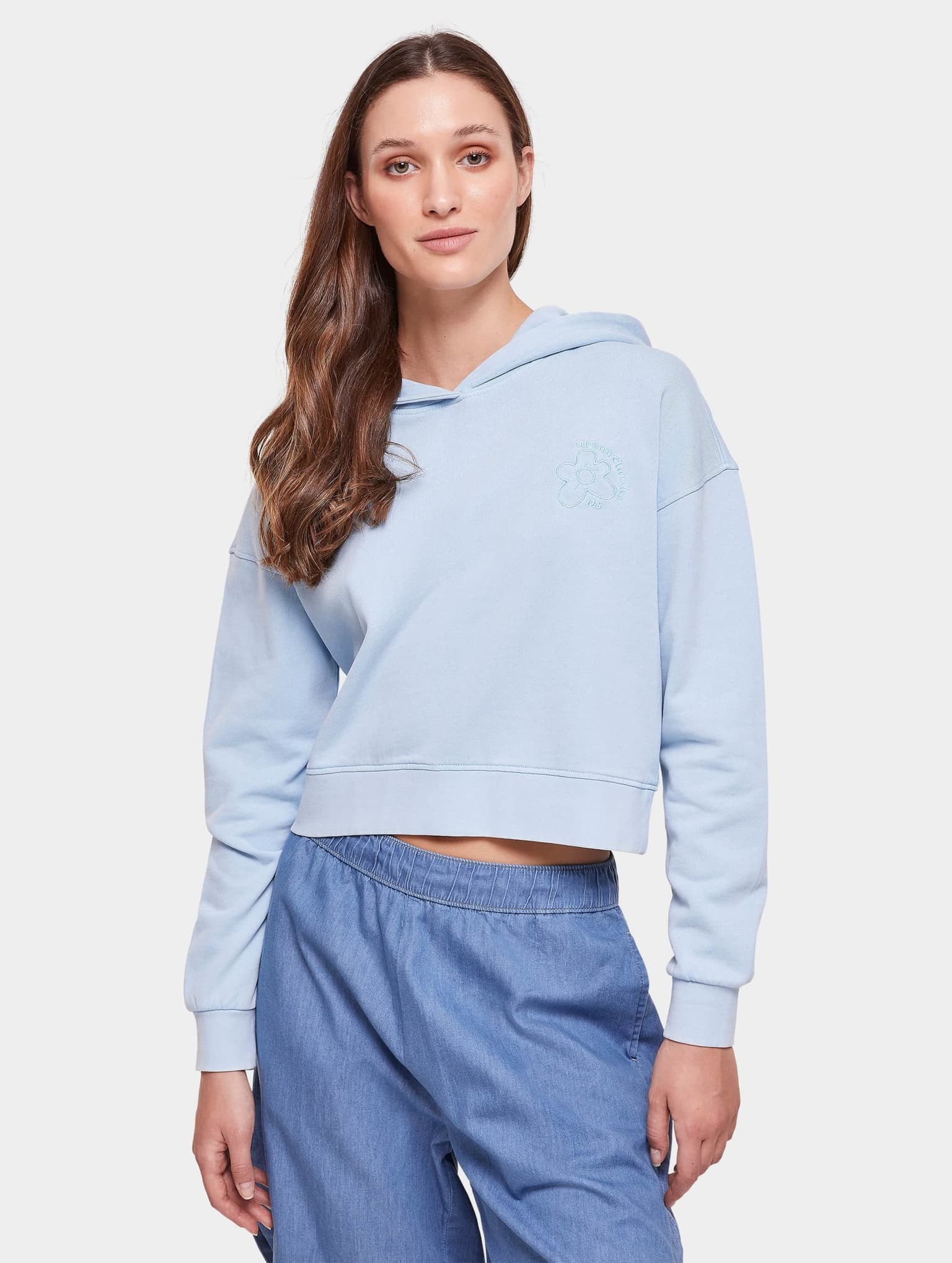 Urban Classics Ladies Short Flower Embroidery Terry Hoody