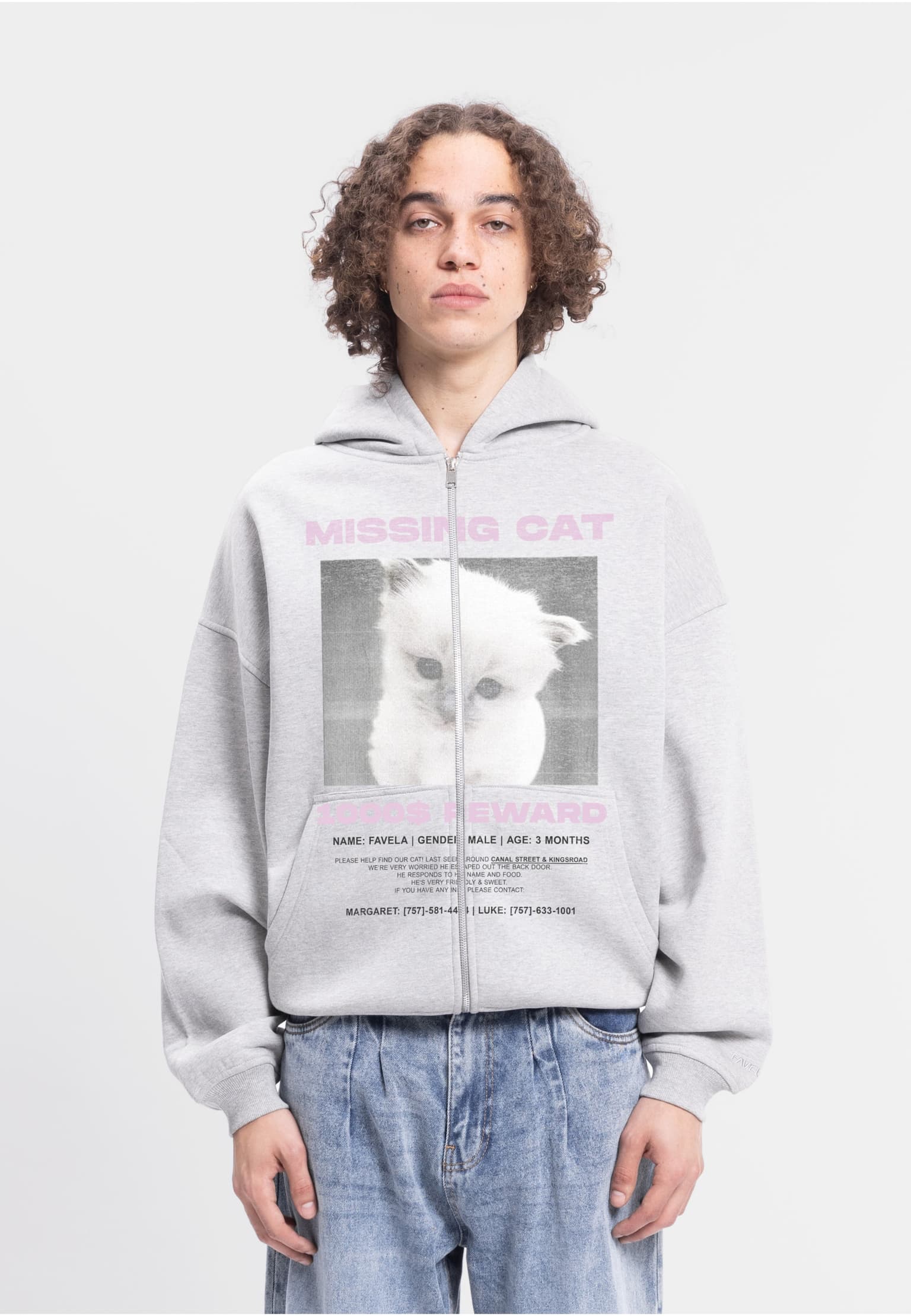 Favela MISSING LIGHT GREY MELANGE FRONTZIP