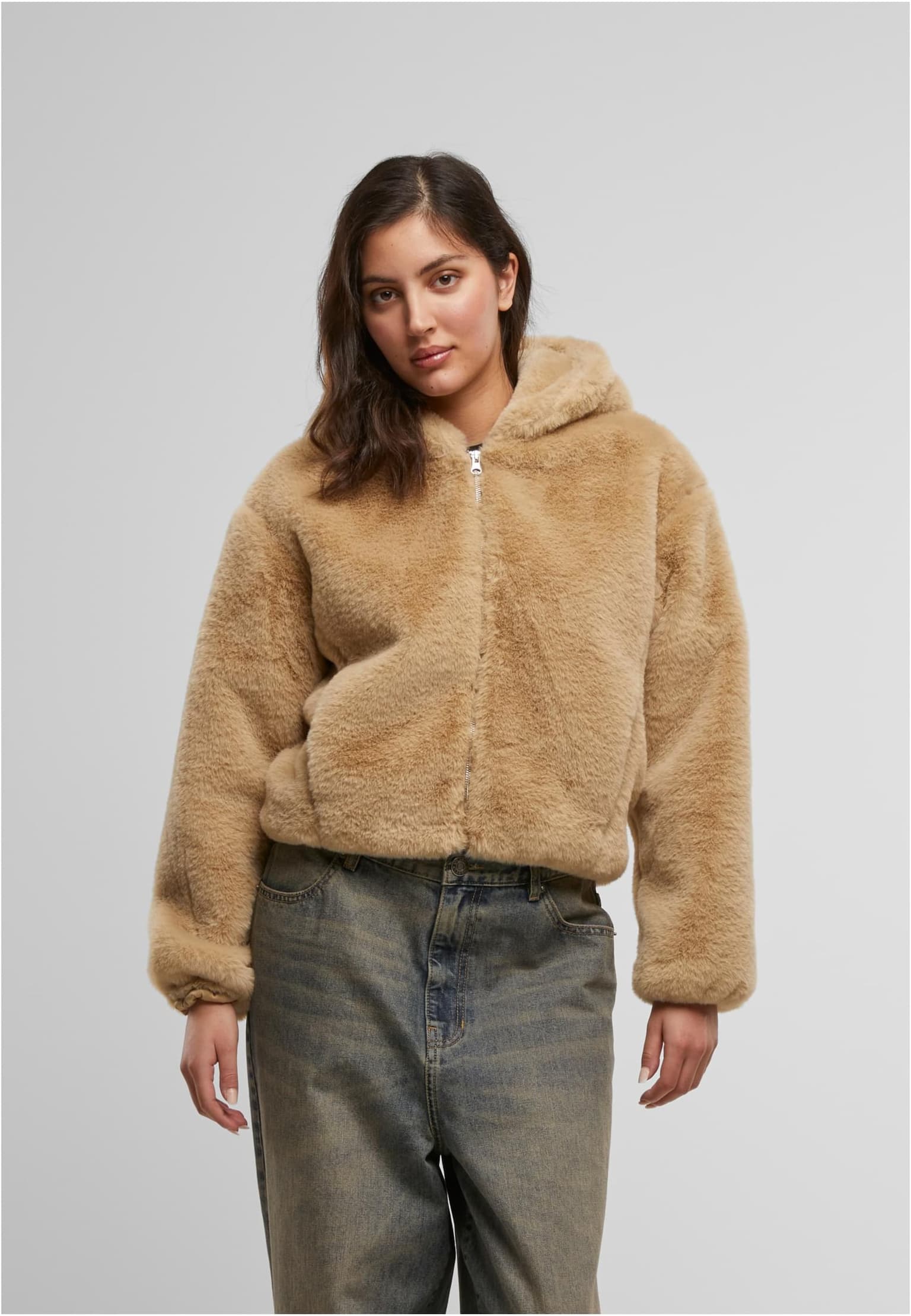Urban Classics Ladies Full Zip Faux Fur Hoodie