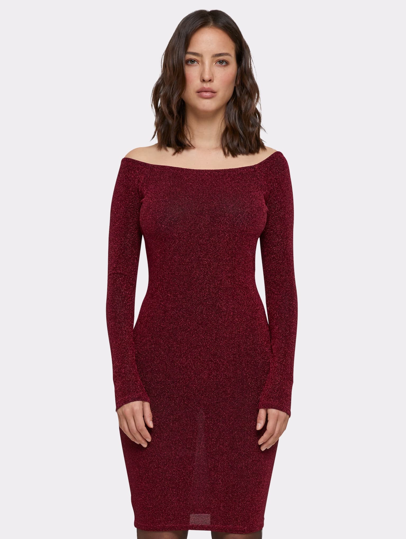 Urban Classics Ladies Off Shoulder Longsleeve Glitter Dress – Bild 3