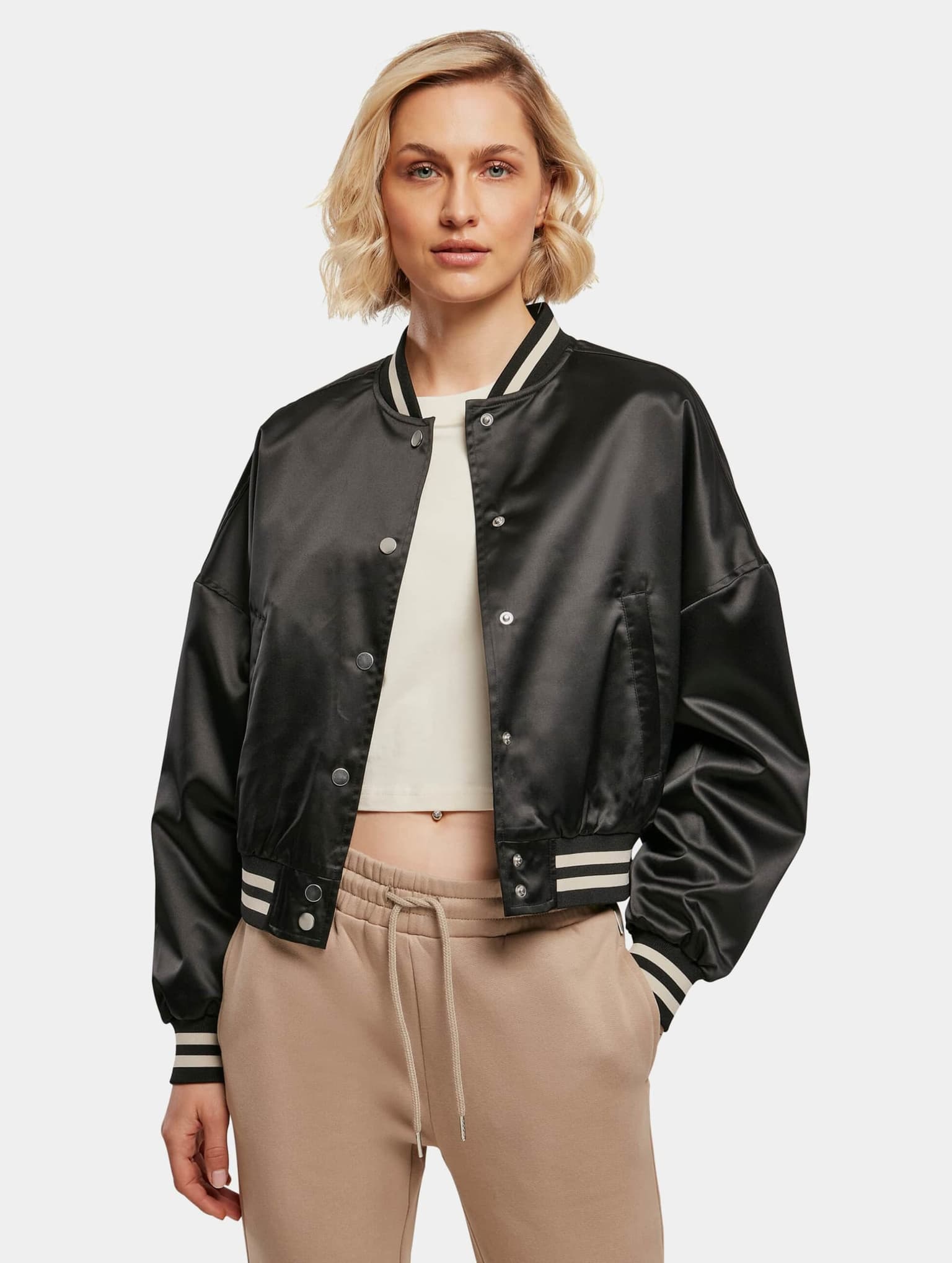 Urban Classics Ladies Short Oversized Satin College Jacket