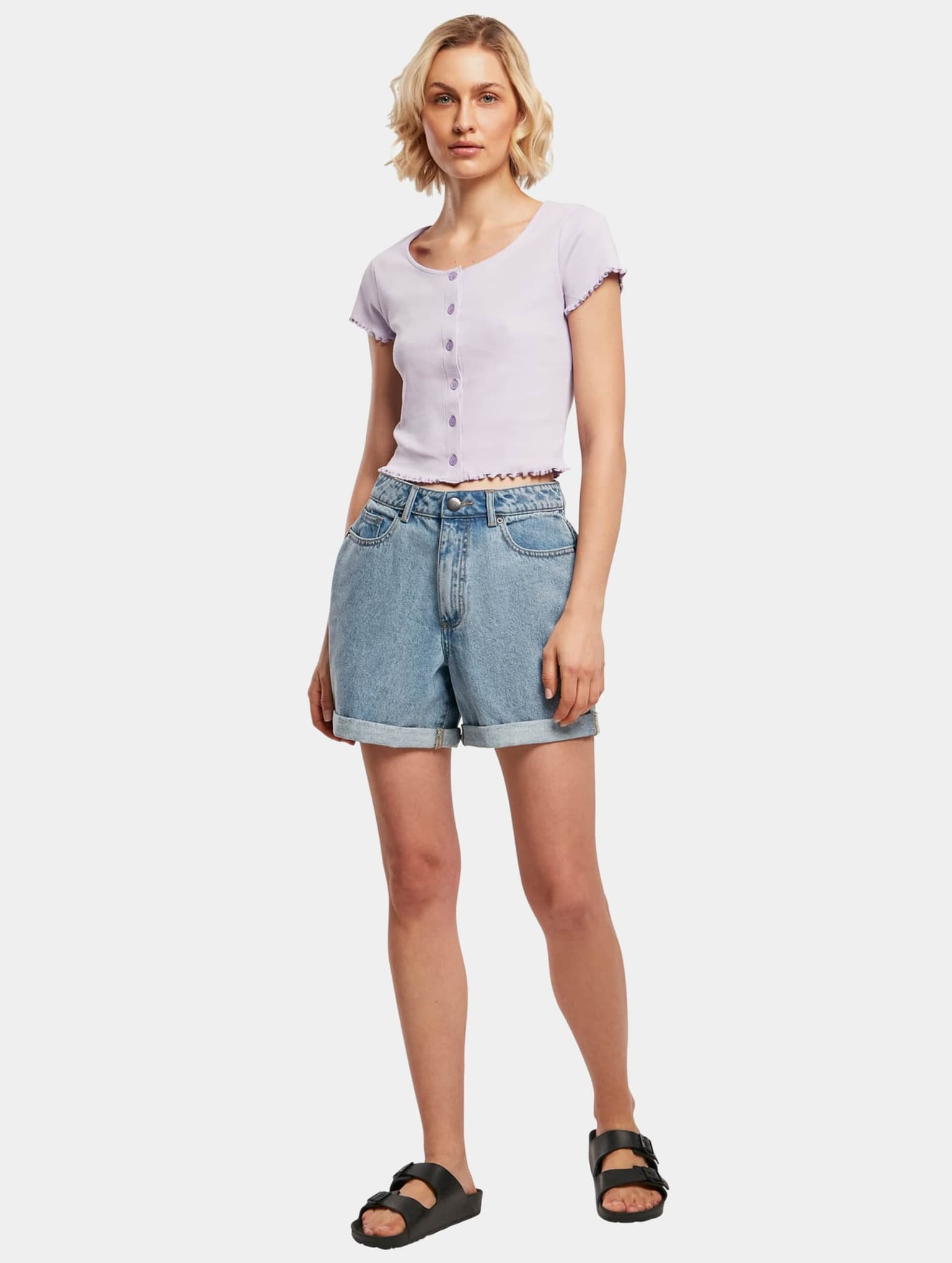 Urban Classics Ladies Cropped Button Up Rib Tee – Bild 4