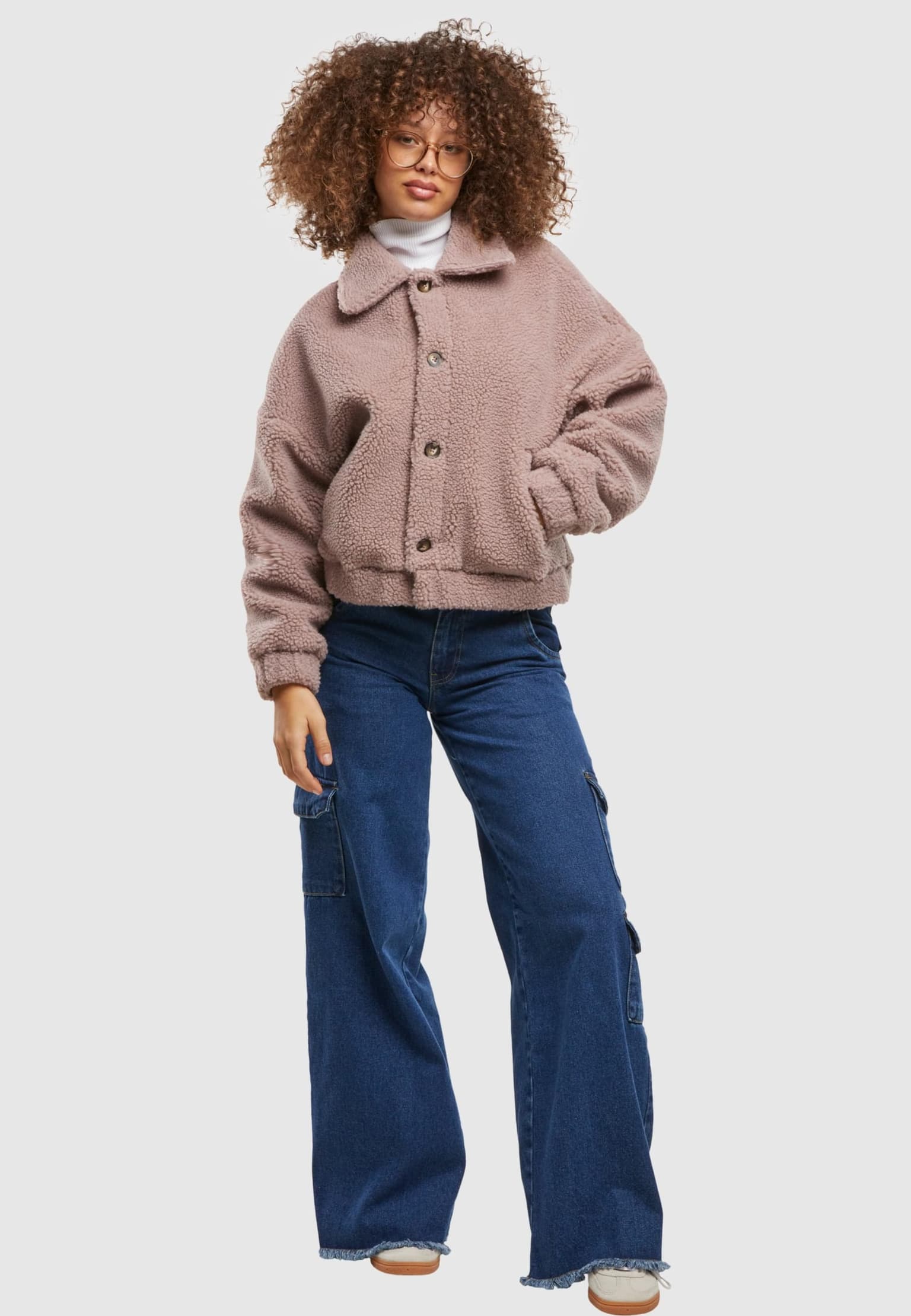Urban Classics Ladies Short Sherpa Button Jacket – Bild 4