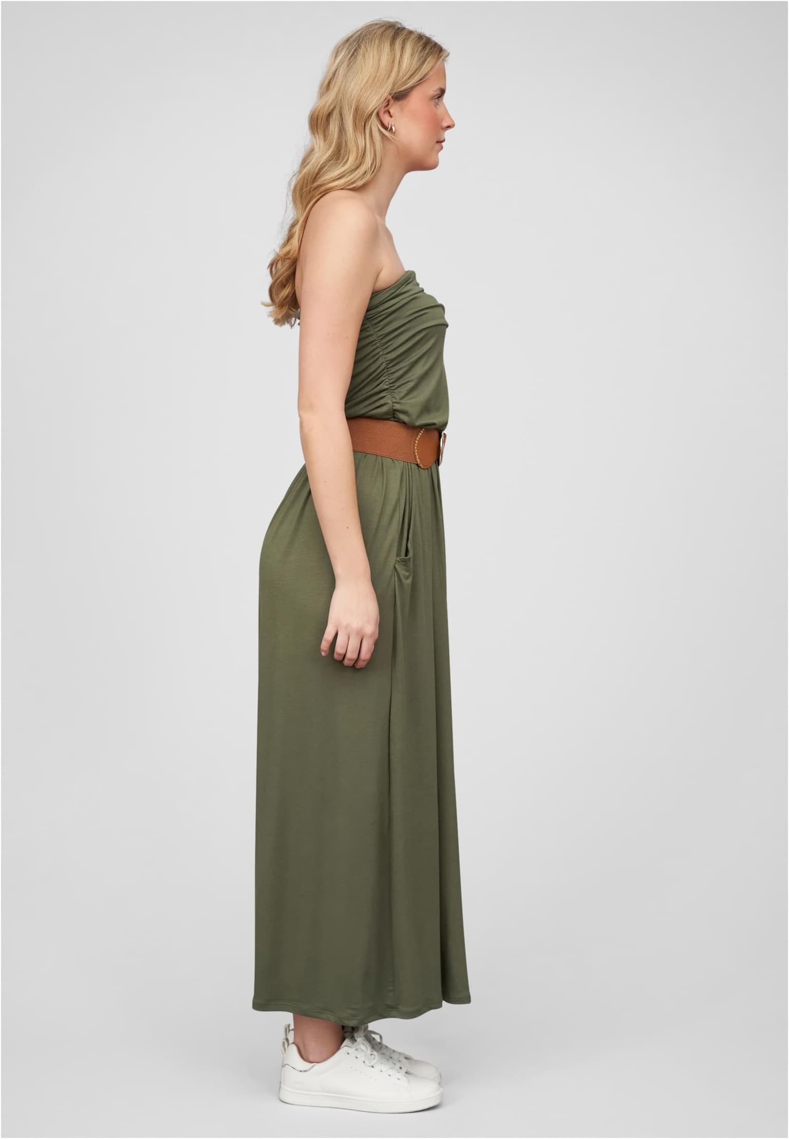 Cloud5ive Damen Longform Bandeau Kleid mit 2-Pockets Gürtel – Bild 4