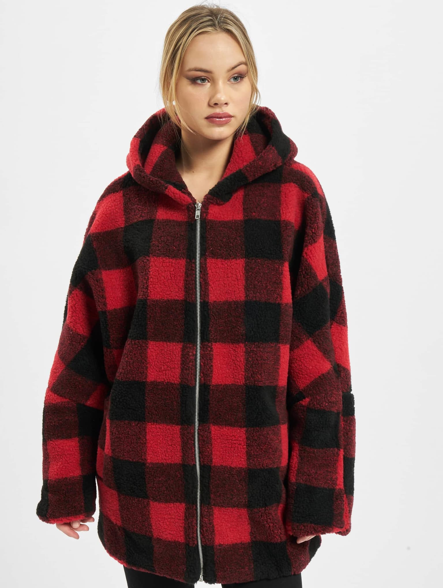 Urban Classics Ladies Hooded Oversized Check Sherpa Jacket – Bild 3