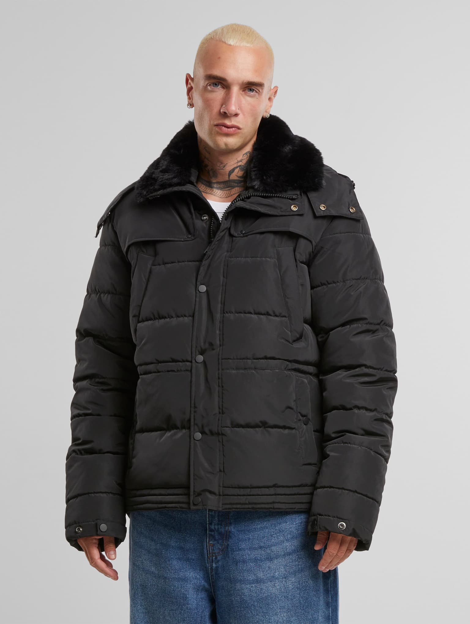 Urban Classics Puffer Jacket With Detachable Fur Collar