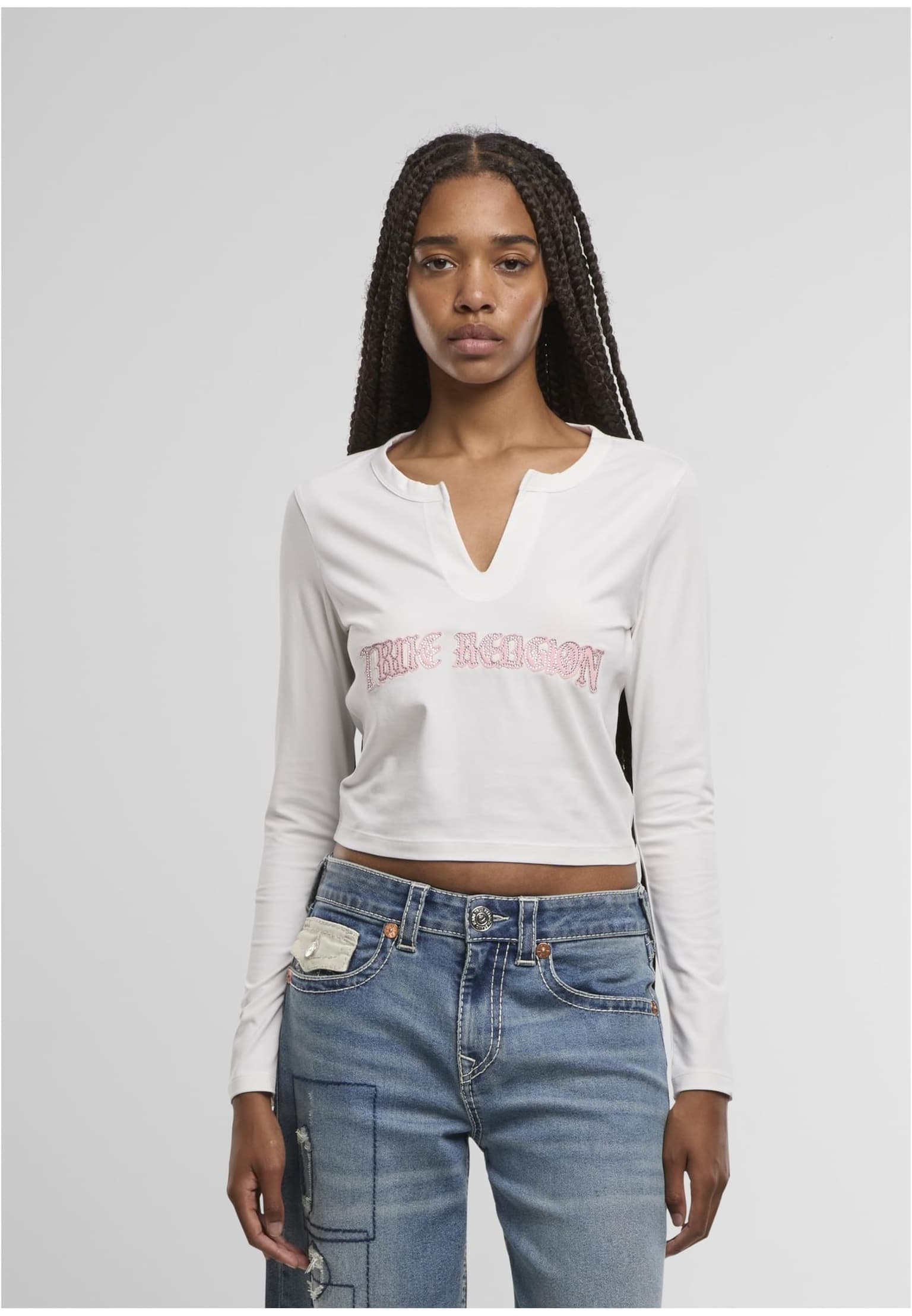 True Religion APPLIQUE CRYSTAL V NOTCH LS T