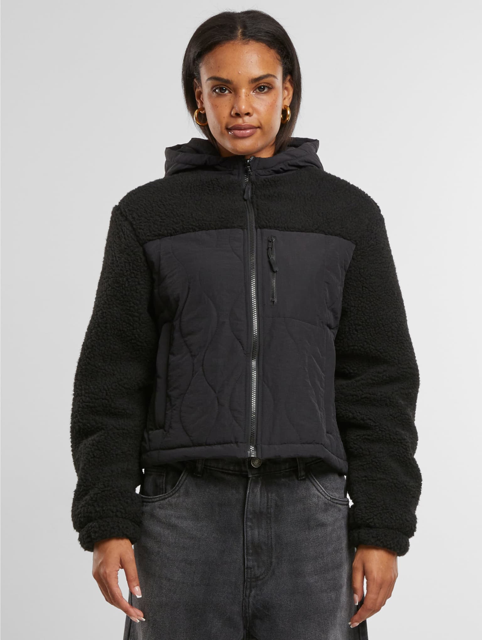 Urban Classics Ladies Sherpa Crinkle Nylon Mix Übergangsjacke – Bild 3