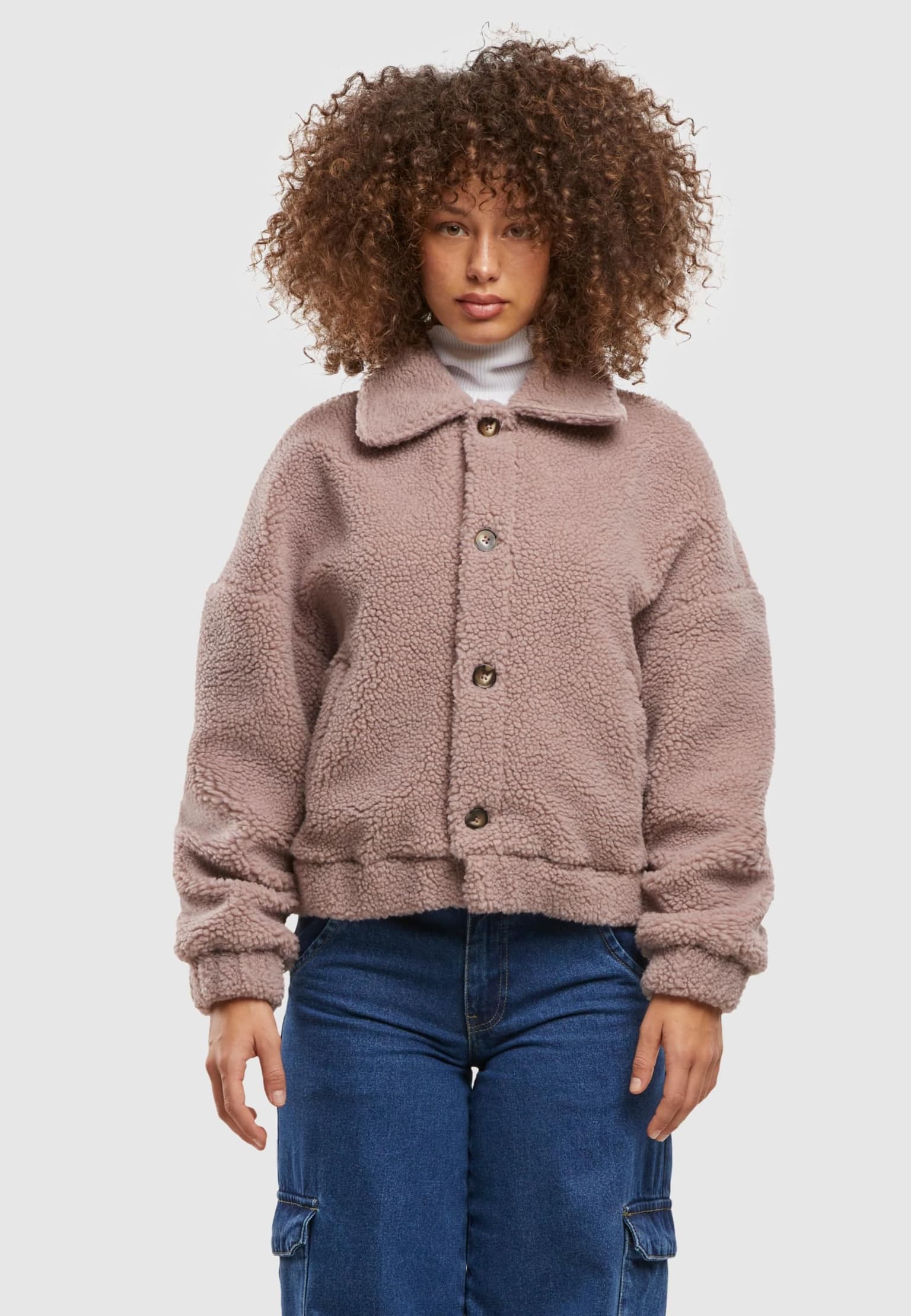 Urban Classics Ladies Short Sherpa Button Jacket – Bild 3