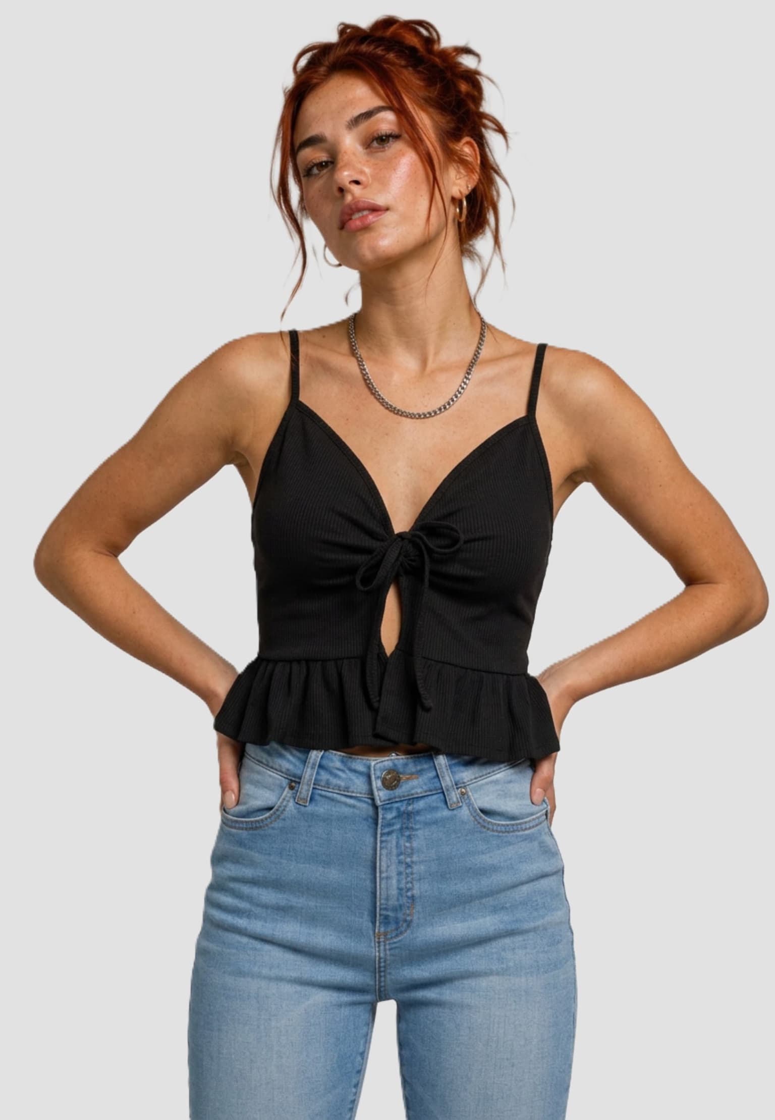 Urban Classics Ladies Waffle Pique Ruffle Top