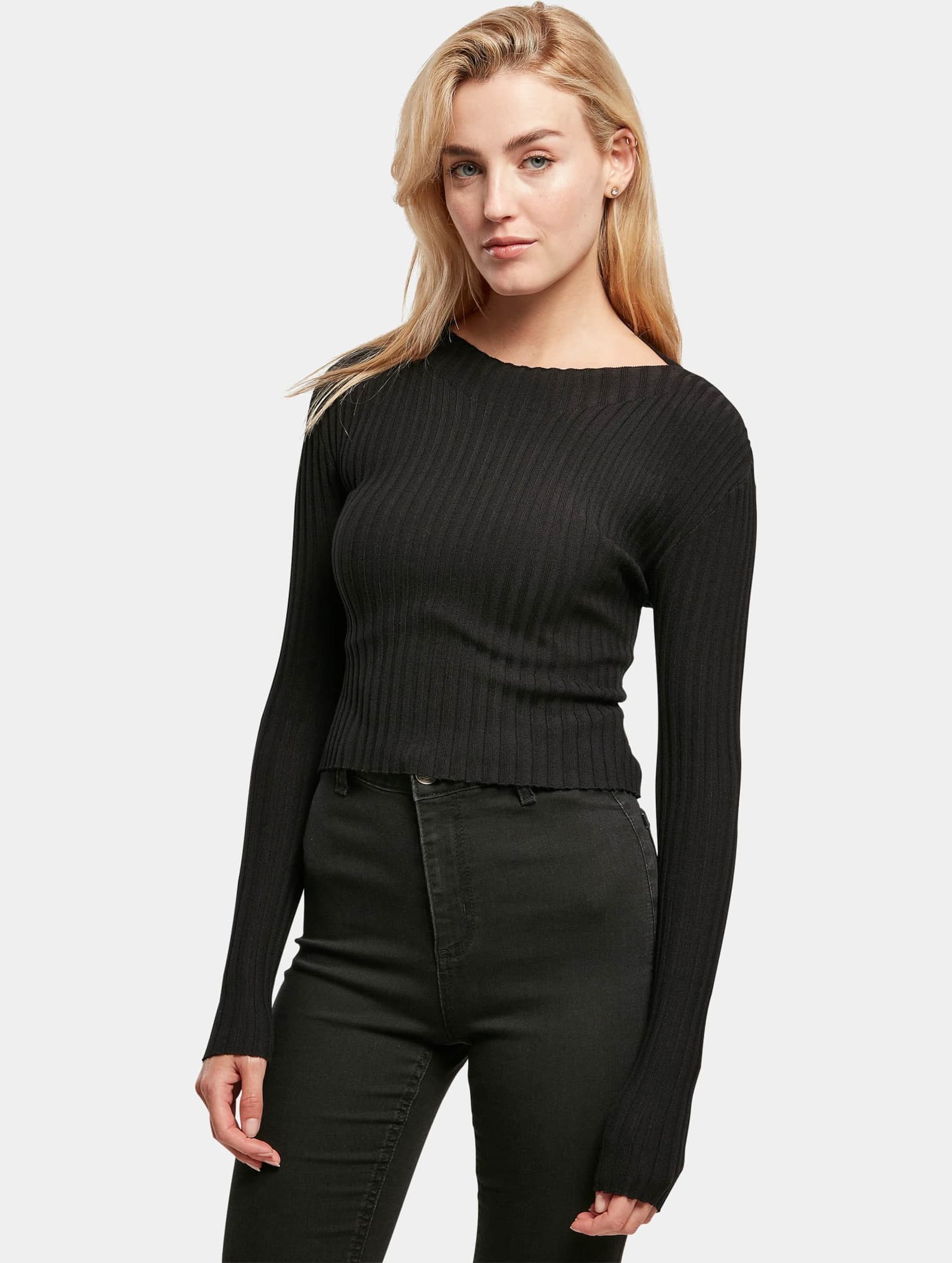 Urban Classics Ladies Short Rib Knit Twisted Back Sweater