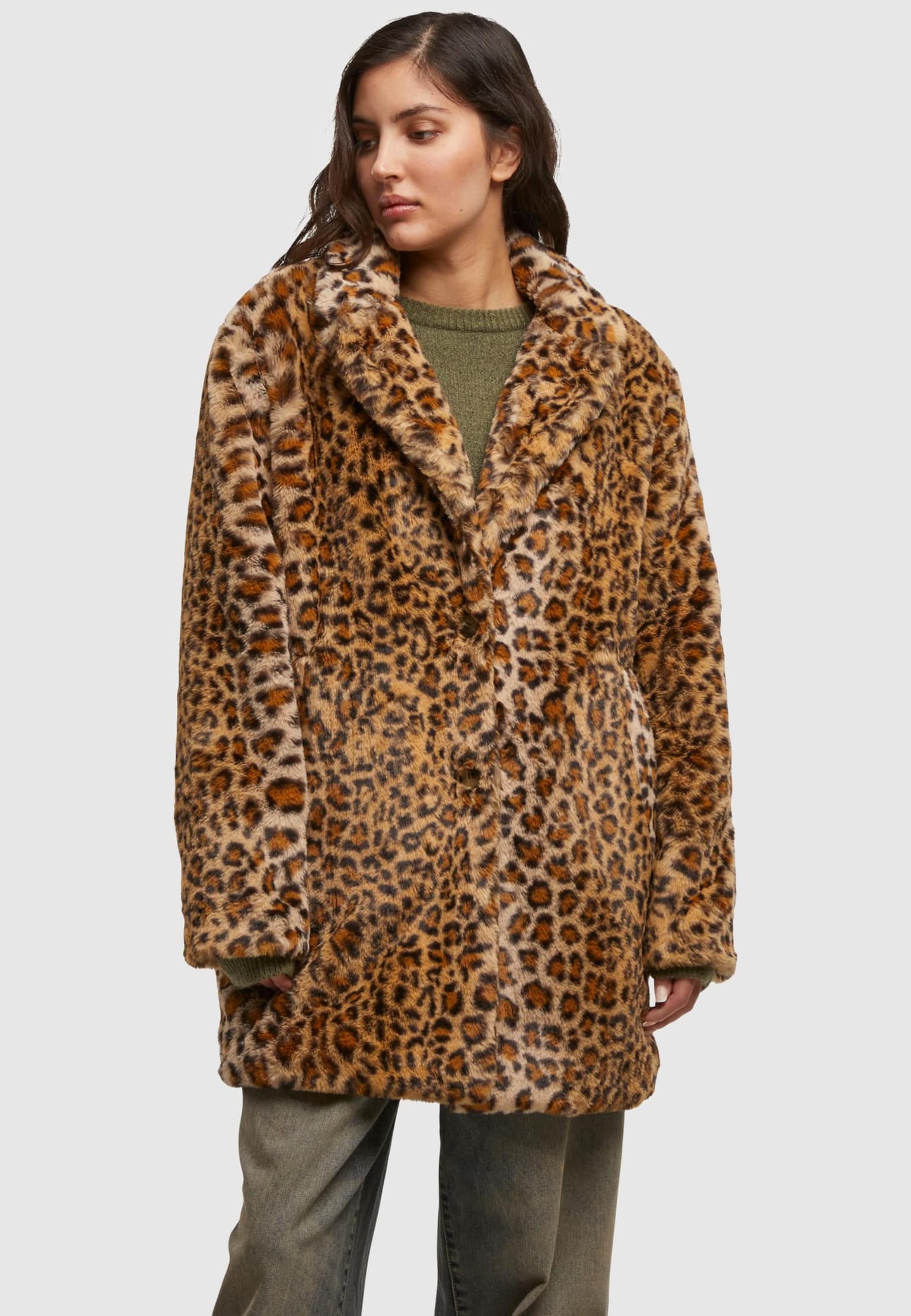 Urban Classics Ladies Oversized Faux Fur Leo Coat