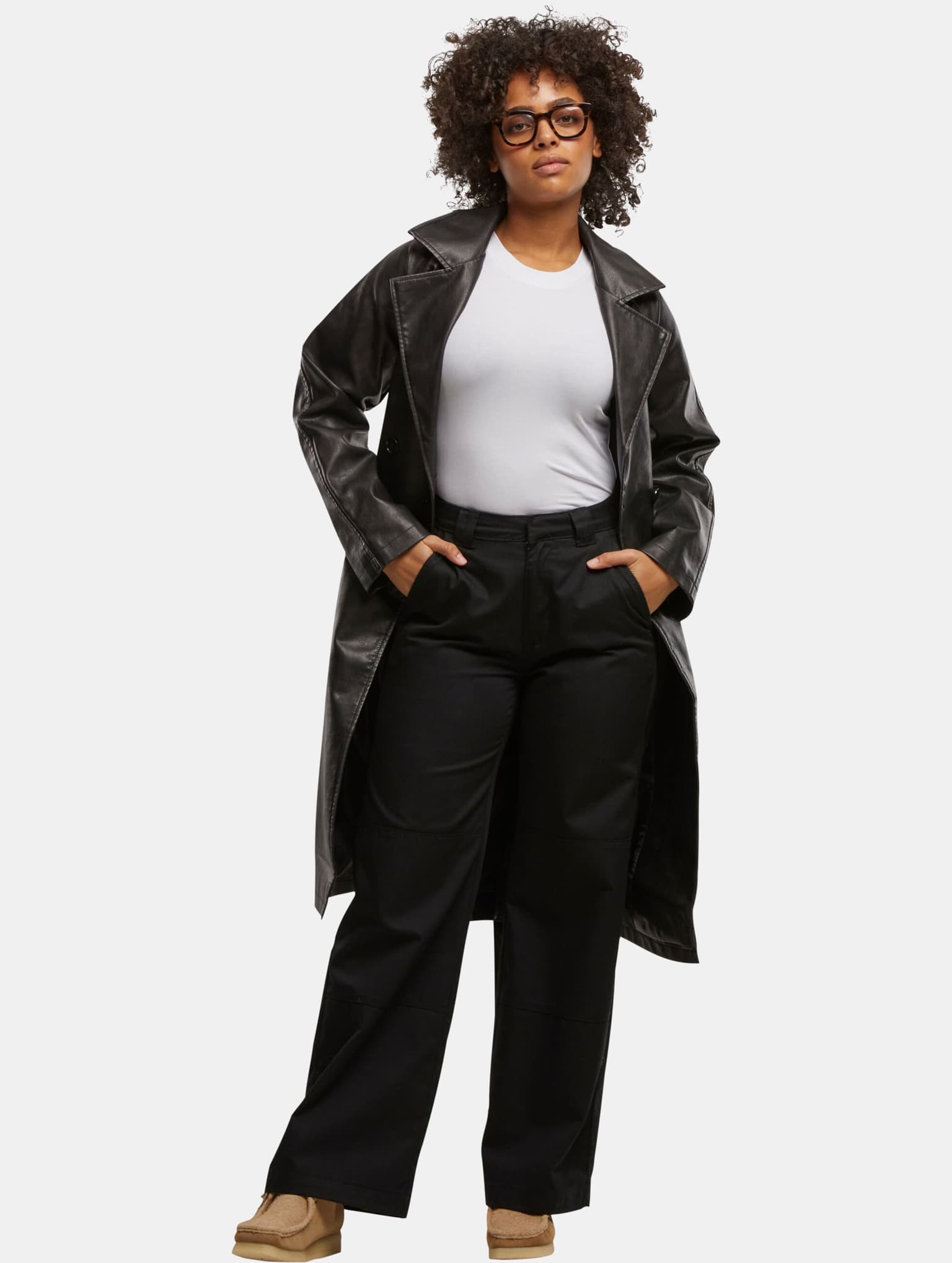 Urban Classics Ladies Vintage Leather Trenchcoat – Bild 4