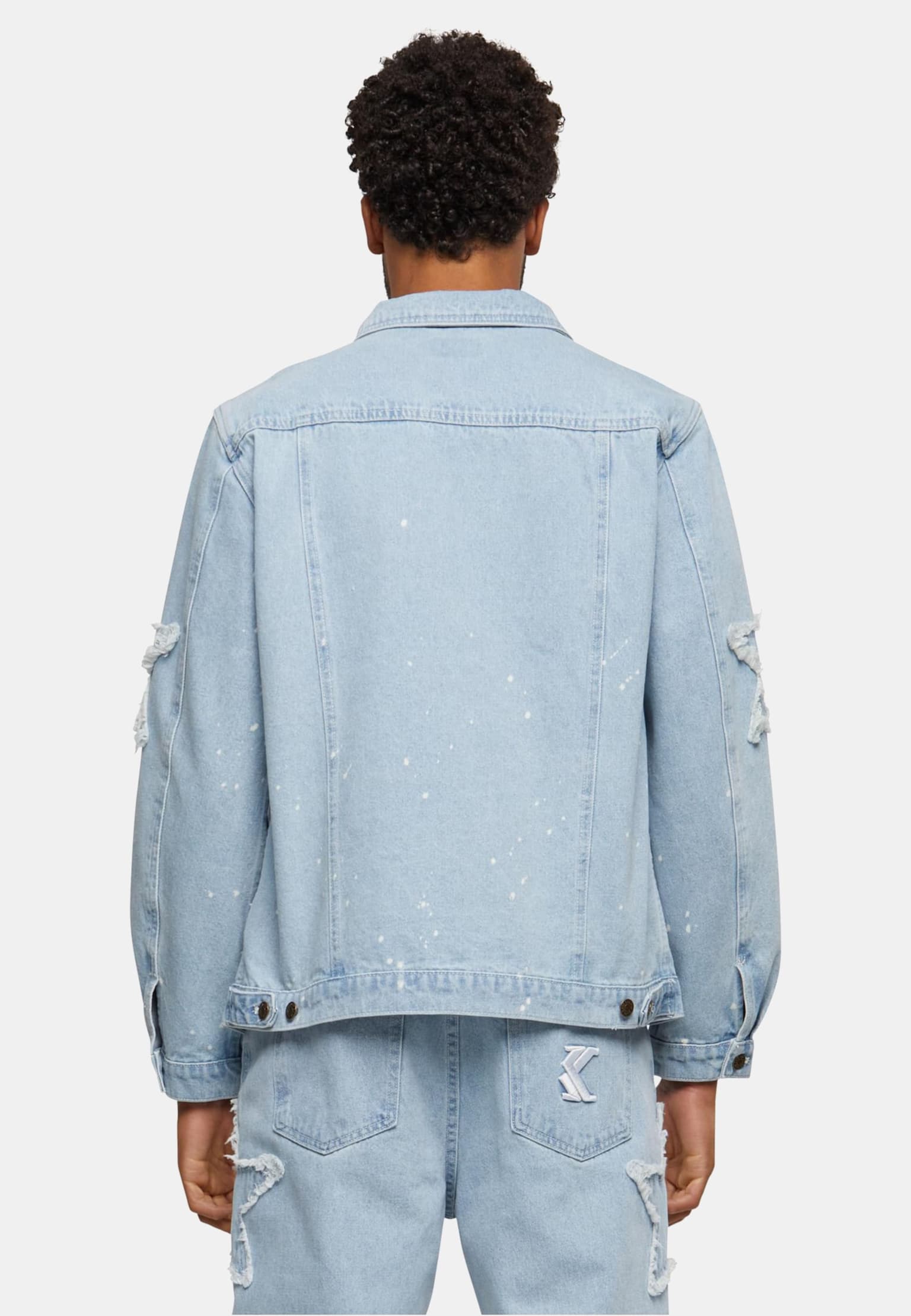 Karl Kani Og Paintsplatter Denim Trucker Jacket Bleached – Bild 2