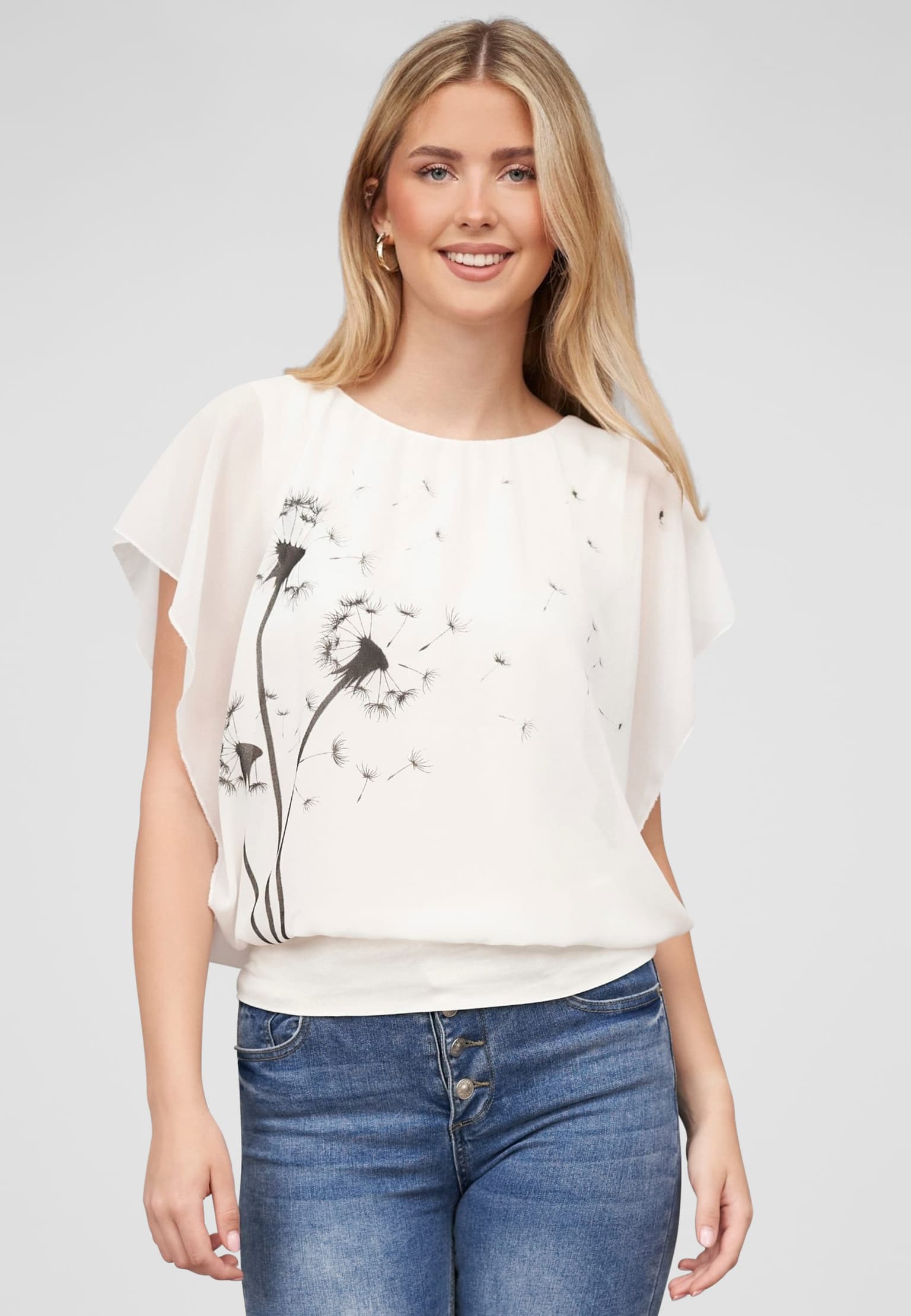 Cloud5ive Damen Shirt Chiffon Top Fledermausärmel