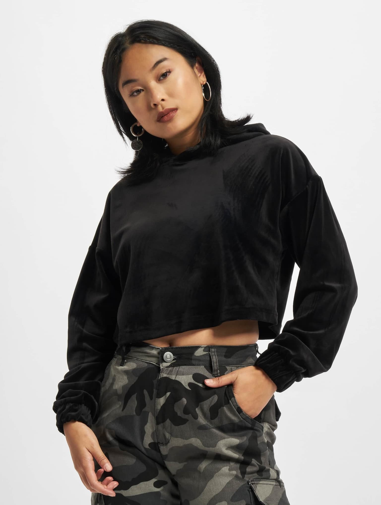 Urban Classics Ladies Cropped Velvet Oversized Hoody