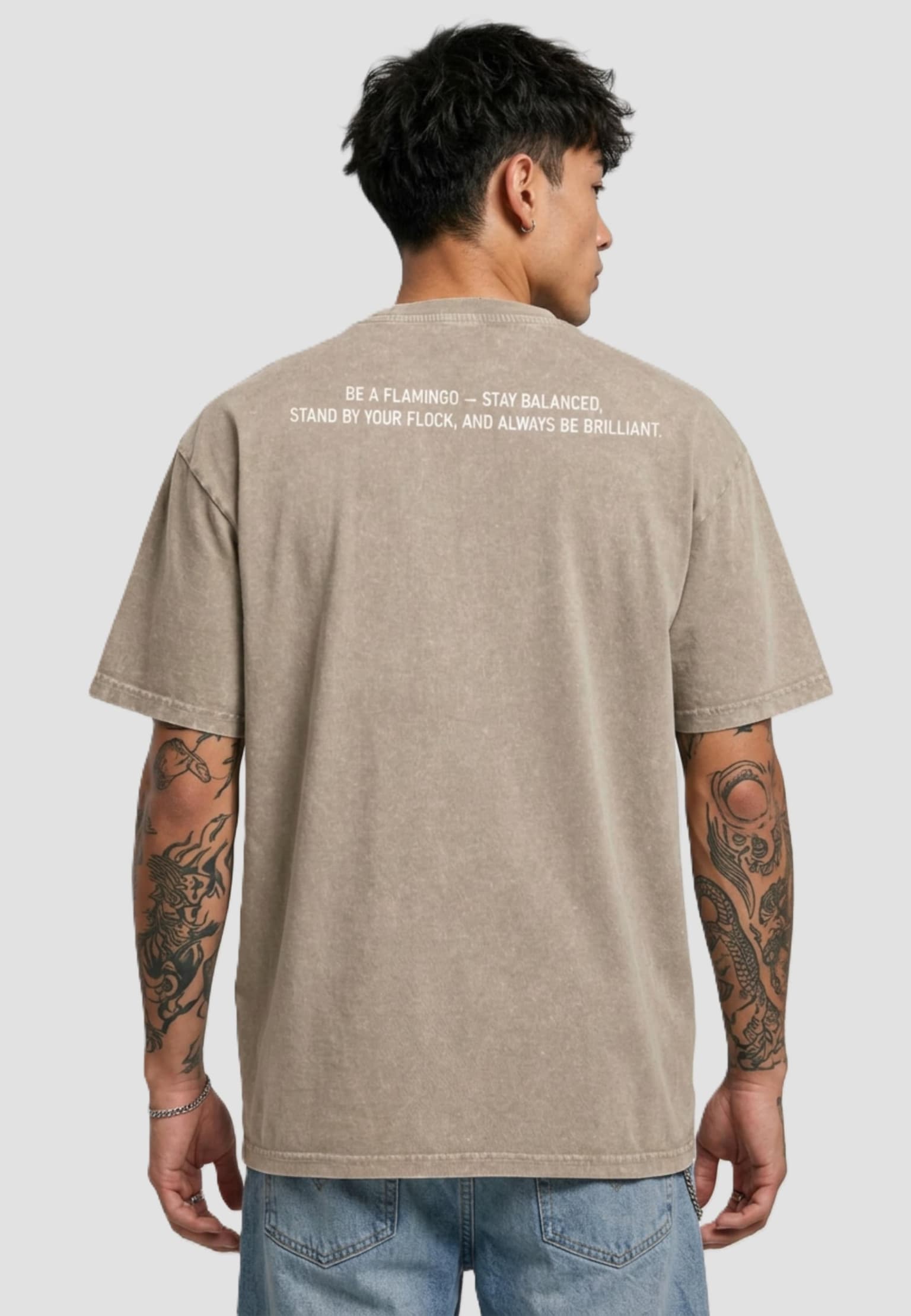 Merchcode Flamingo Acid Washed Heavy Oversized Tee – Bild 2