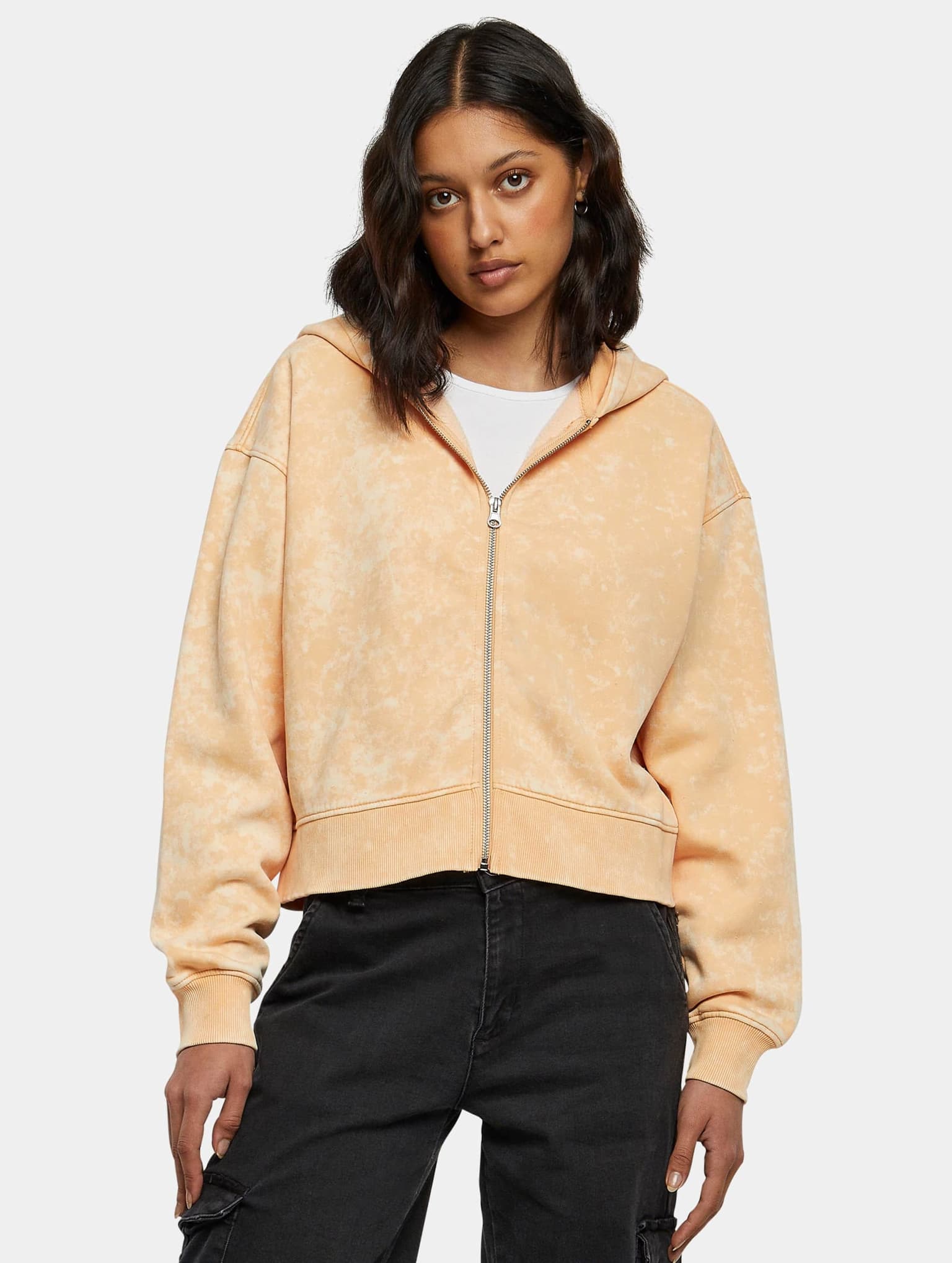 Urban Classics Ladies Short Oversized Towel Washed Zip Hoody