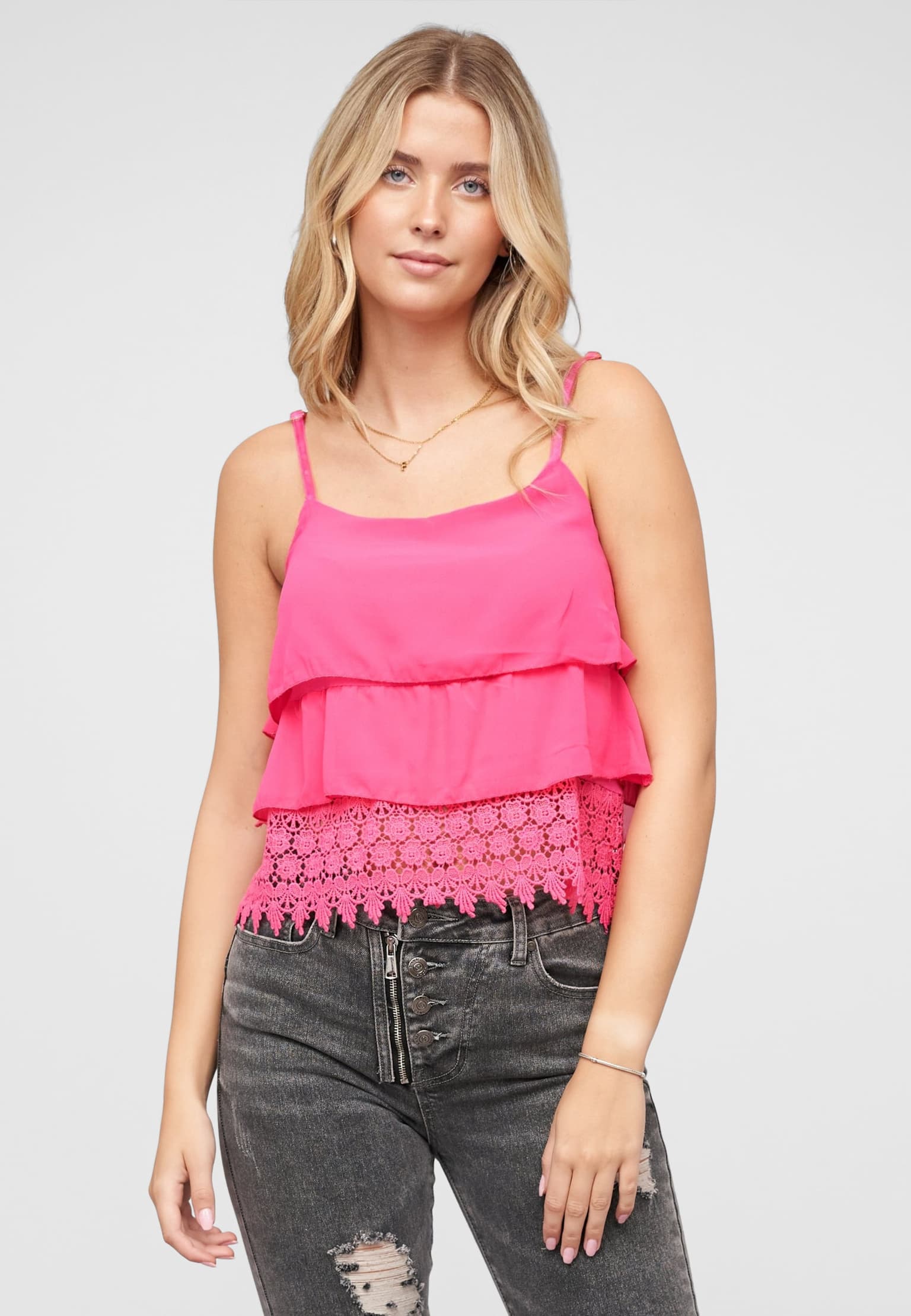 Cloud5ive Chiffon Stufen Top mit Spitze 3-lagig