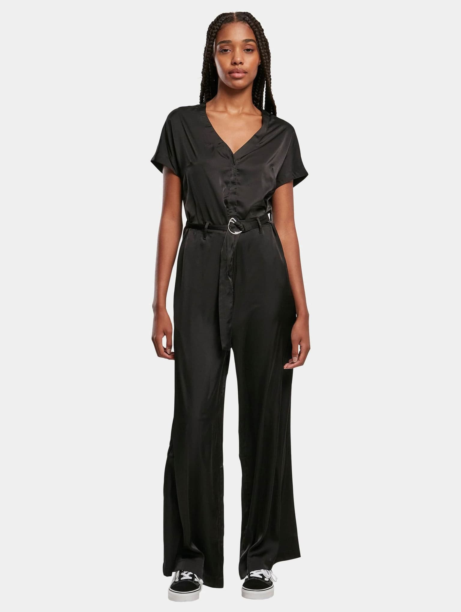 Urban Classics Ladies Satin Wide Leg Belt Jumpsuit