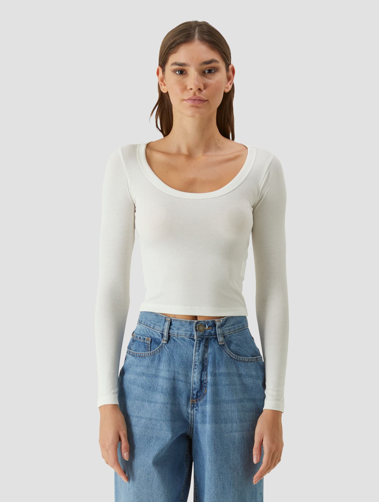Urban Classics Ladies Rib Jersey Wide Neck Longsleeve – Bild 3