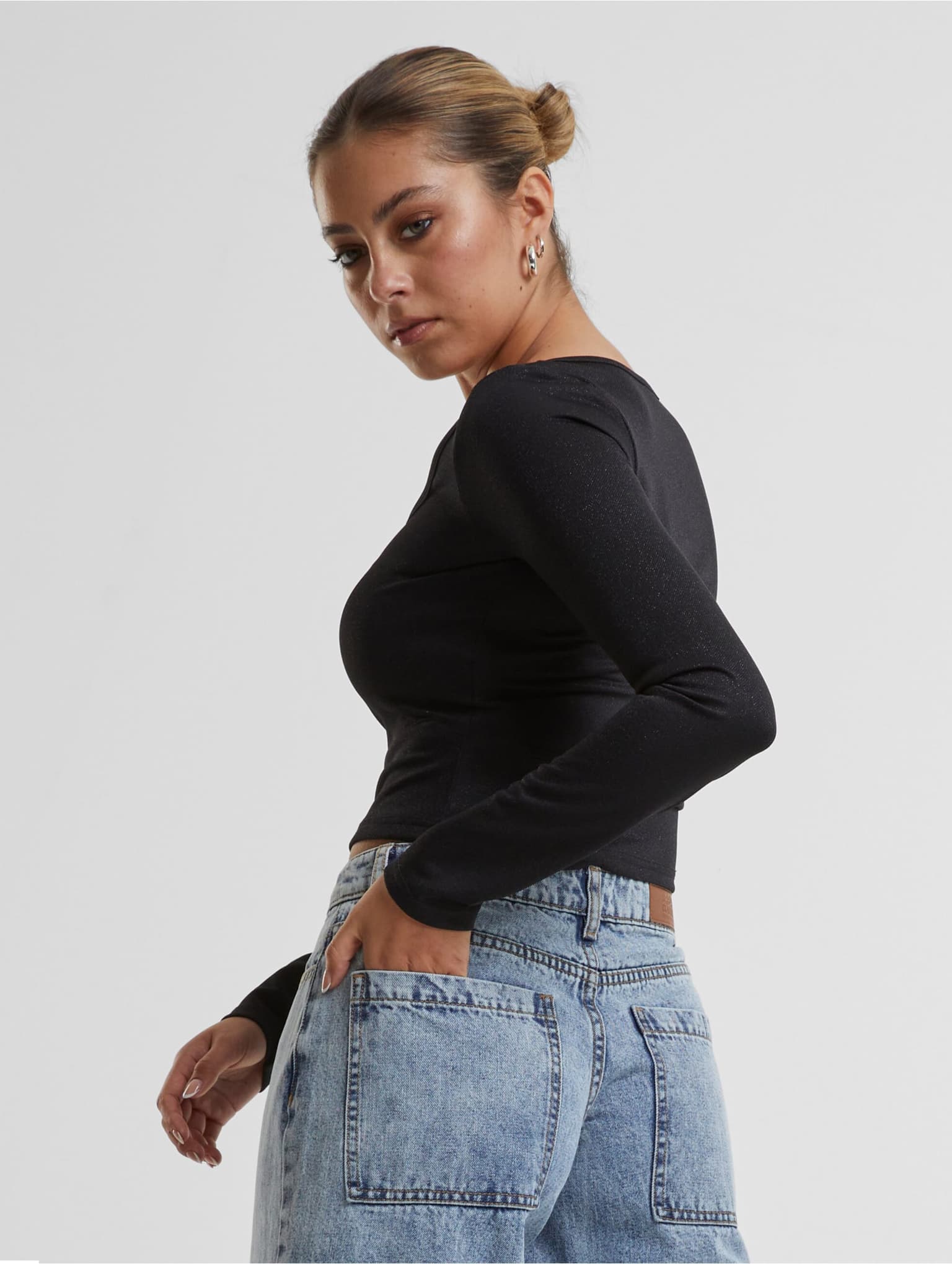 Urban Classics Ladies Glitter Square Neck Longsleeve – Bild 3