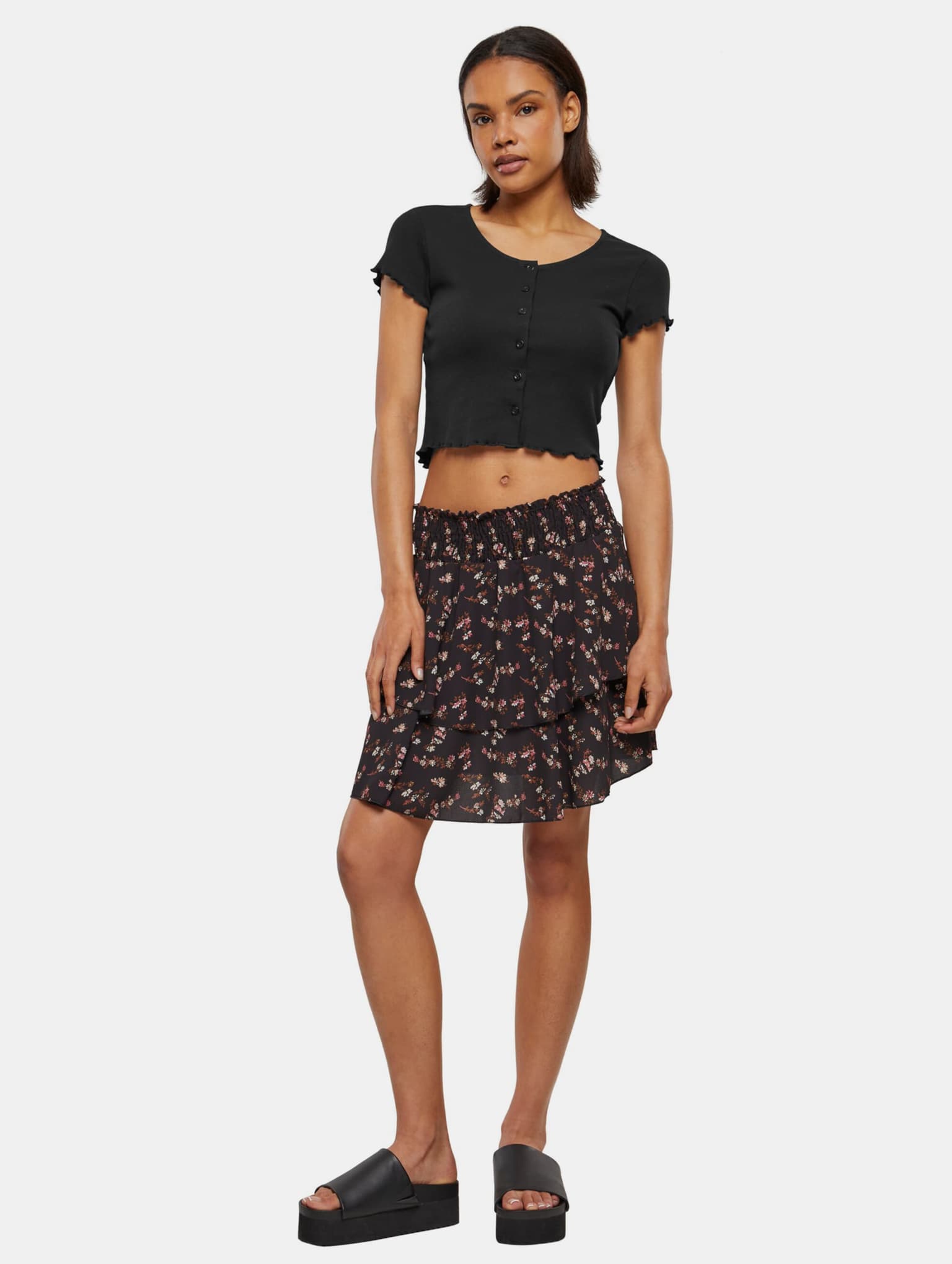 Cloud5ive Damen kurzer Volantrock mit breiten Bund Blumen Print – Bild 4