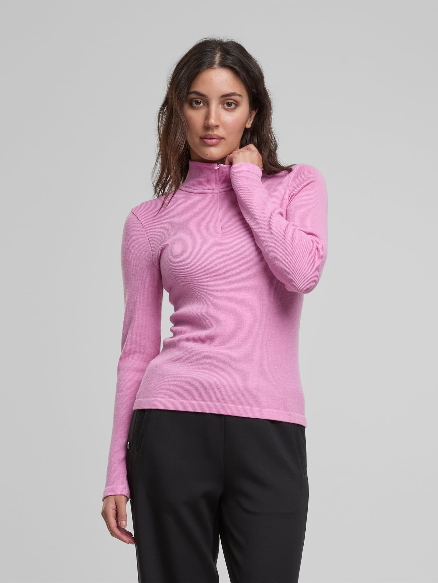AMN-244-TOP-23100180-131 AIMN Ribbed Wool Half Zip