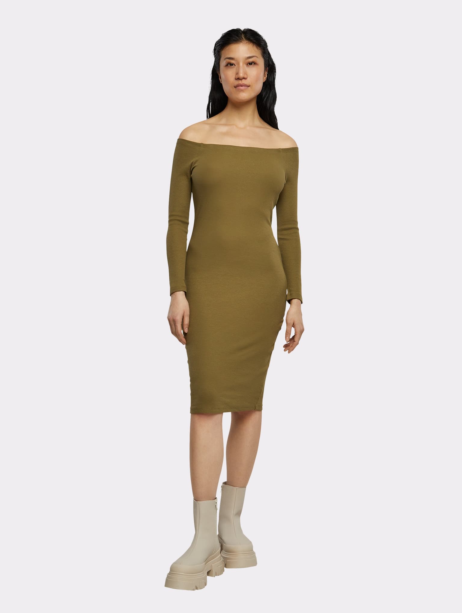 Urban Classics Ladies Off Shoulder Longsleeve Rib Dress – Bild 3