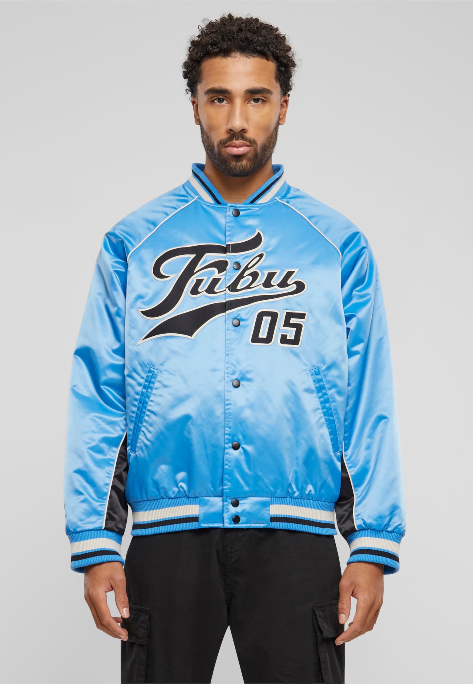 FM241-012-1 Fubu Varsity Satin Raglan Bomber Jacket