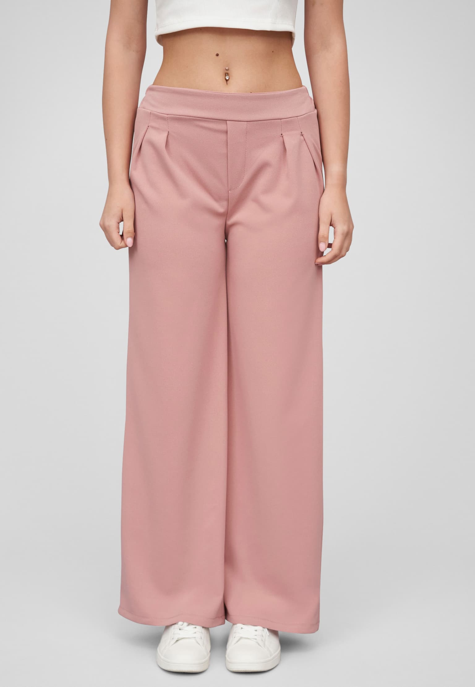 Cloud5ive Damen Stoffhose mit weitem Beinschnitt Gummibund Raffung