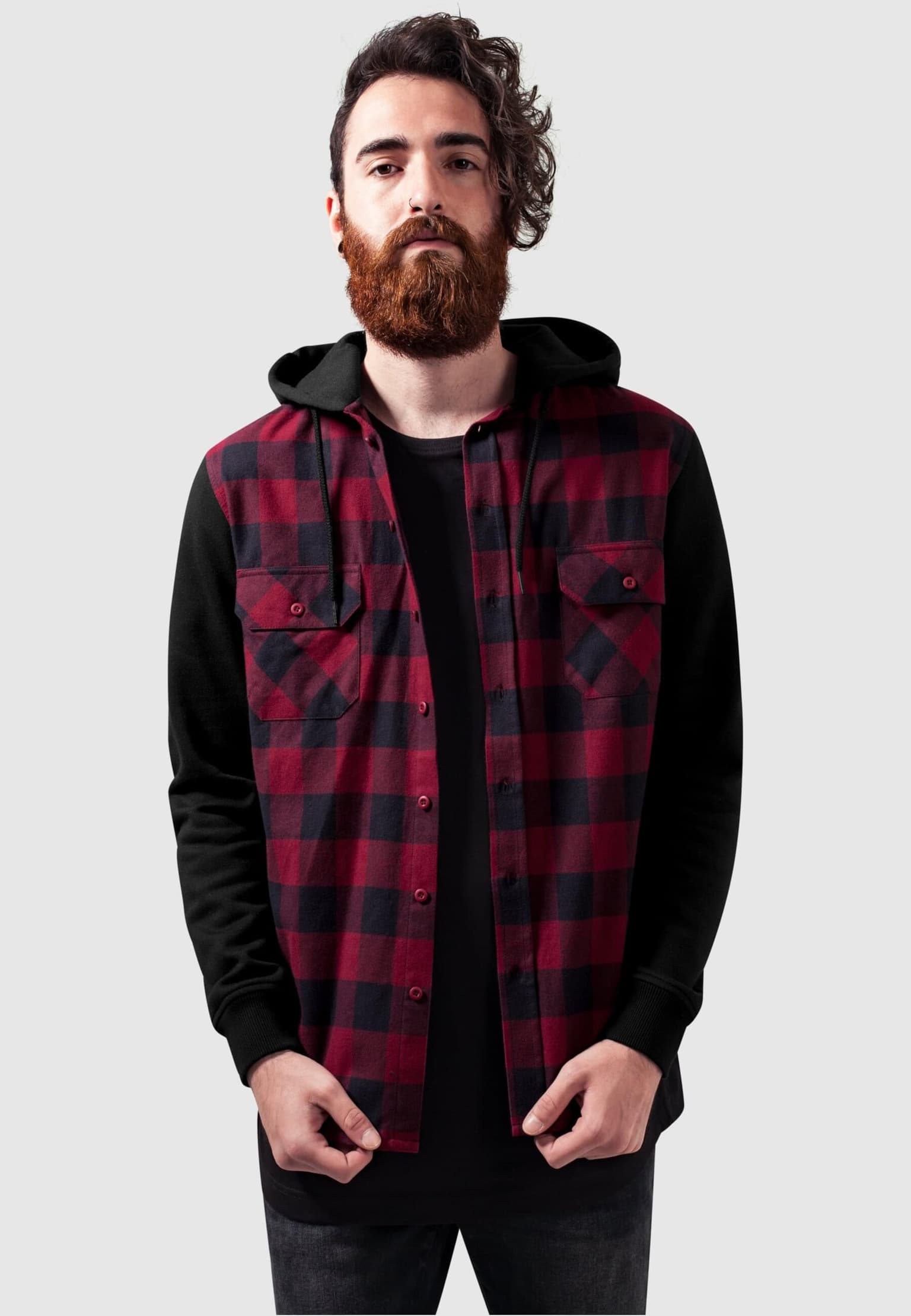 Urban Classics Hooded Checked Flanell Sweat Sleeve Shirt