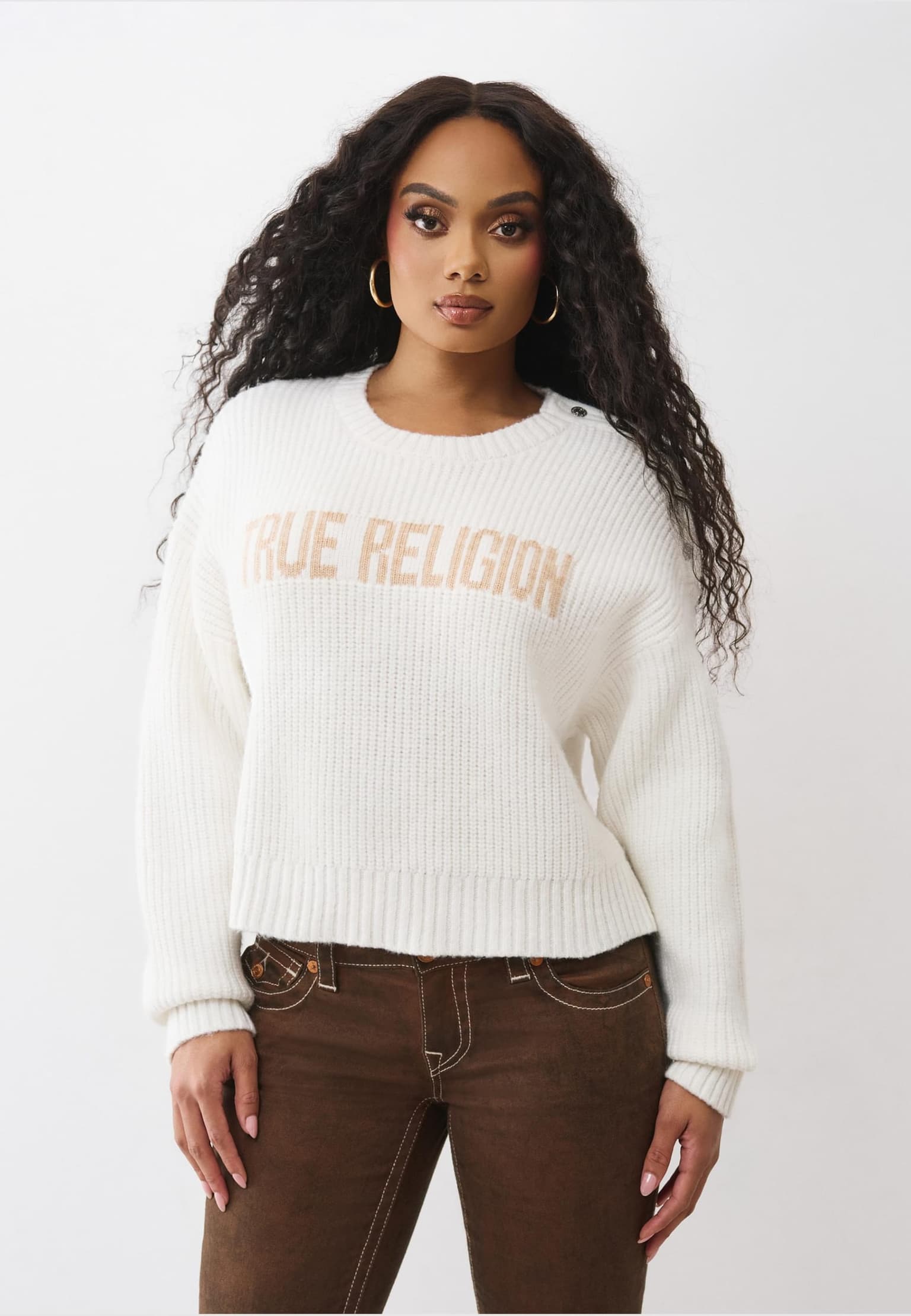 True Religion LOGO OFF SHOULDER SWEATER