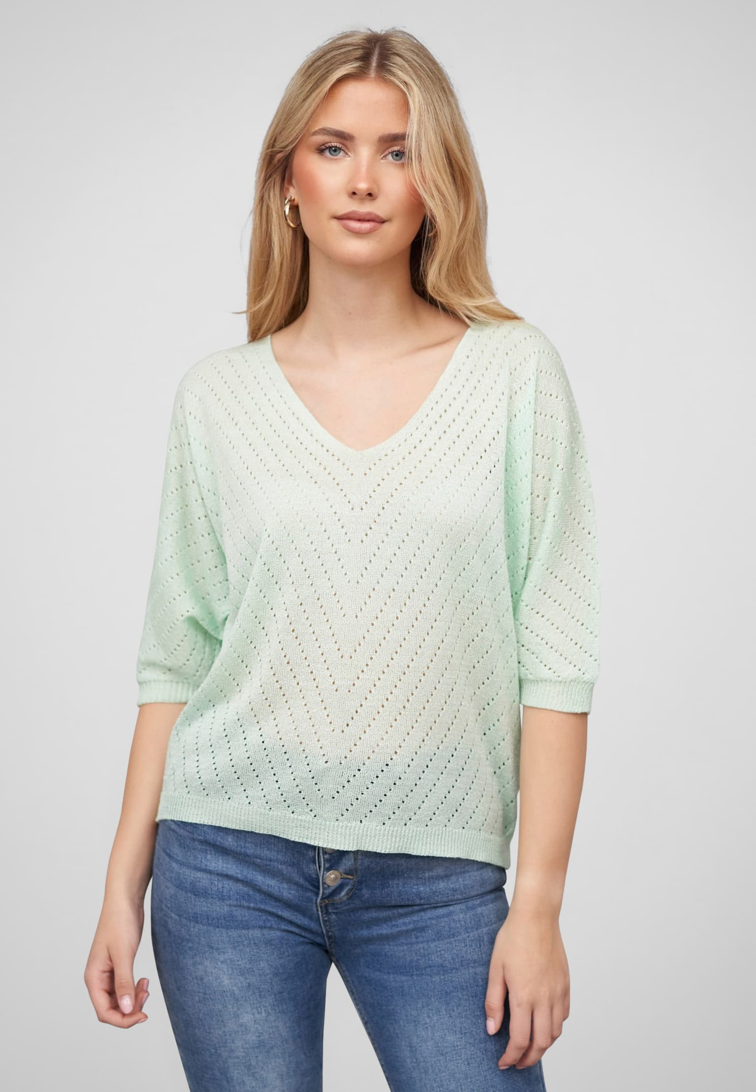 Cloud5ive Damen 3/4 Arm Top mit Fledermausärmeln und Lochmuster