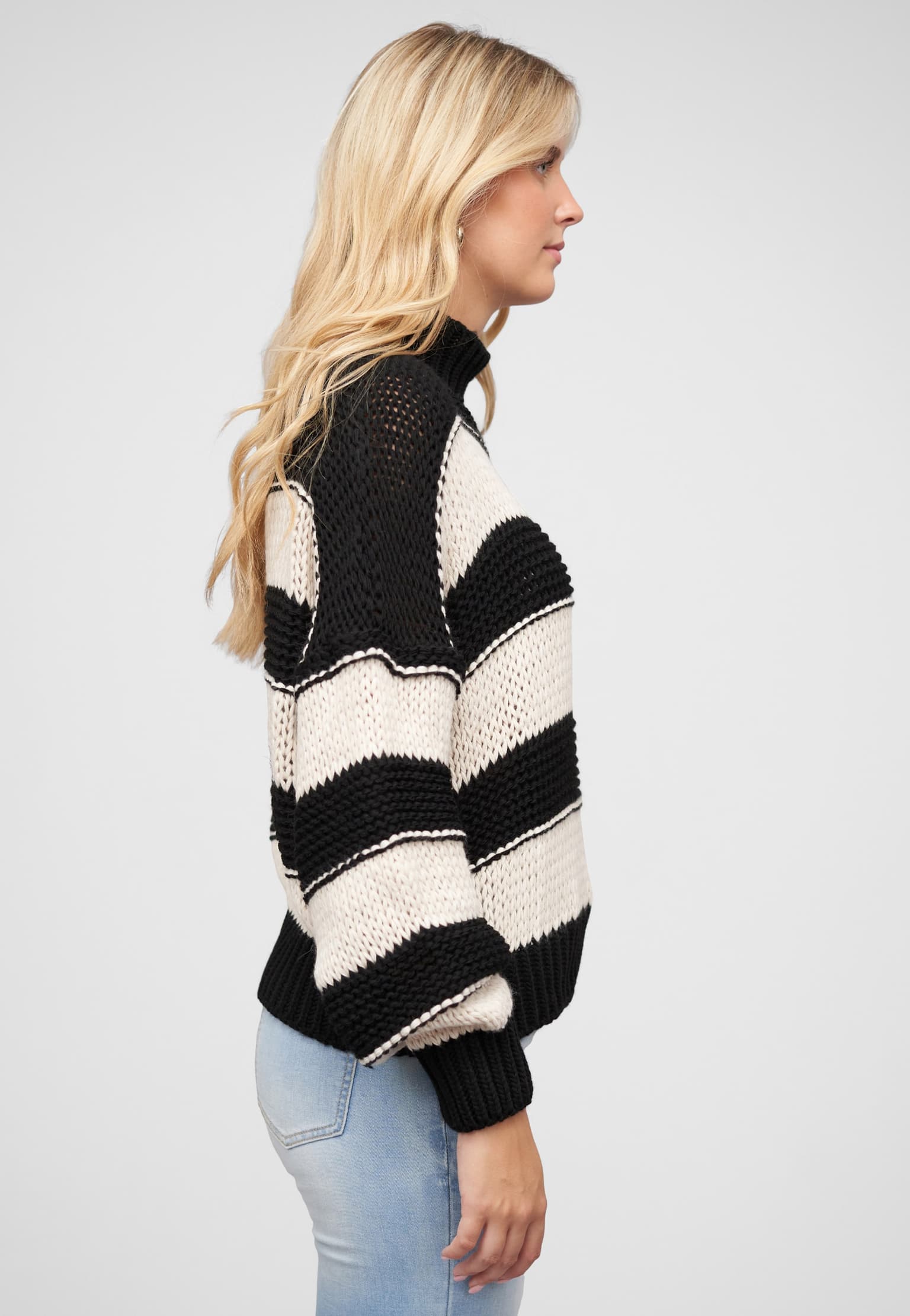 Cloud5ive Strick-Sweater Pullover mit High-Neck und Streifen-Muster – Bild 4