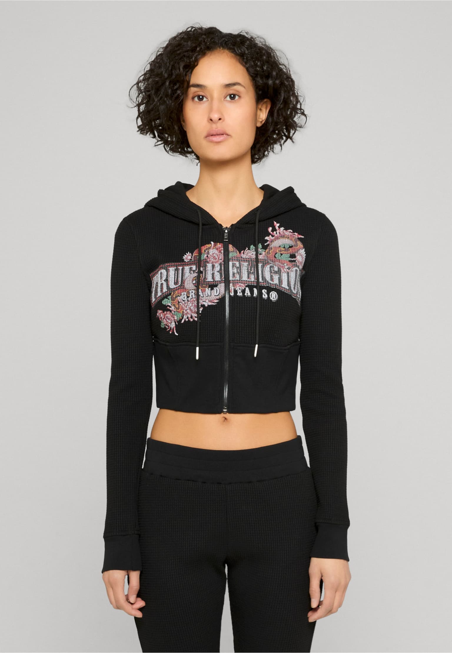 True Religion WAFFLE CONTOUR ZIP UP HOODIE