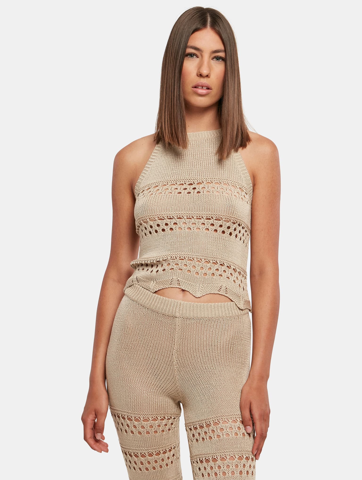Urban Classics Ladies Short Crochet Knit Neckholder Top