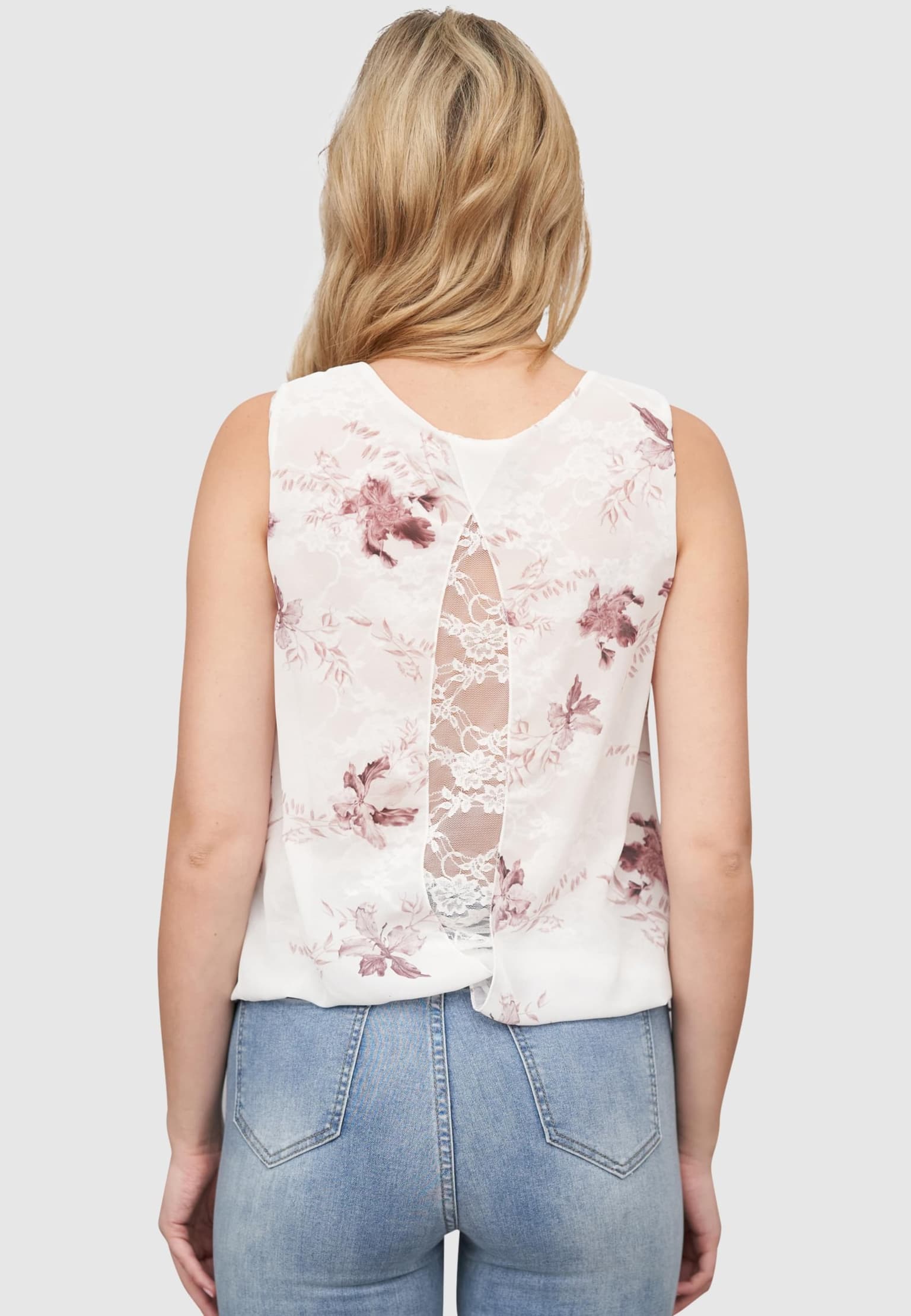 Cloud5ive Damen Chiffon Top mit Spitzenbesatz und Blumen Muster – Bild 2