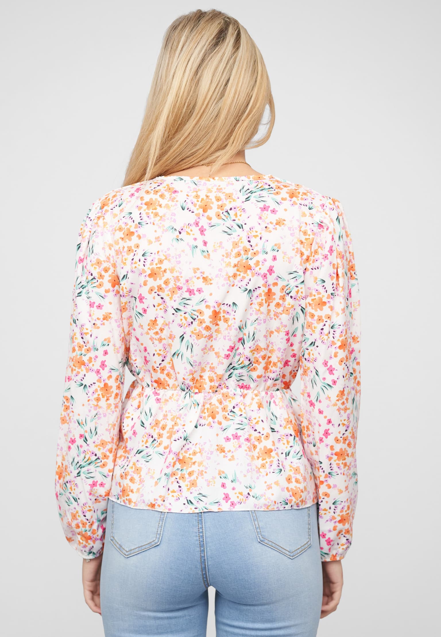 Cloud5ive V-Neck Schößchenbluse m. Blumen Print in Wickeloptik – Bild 2