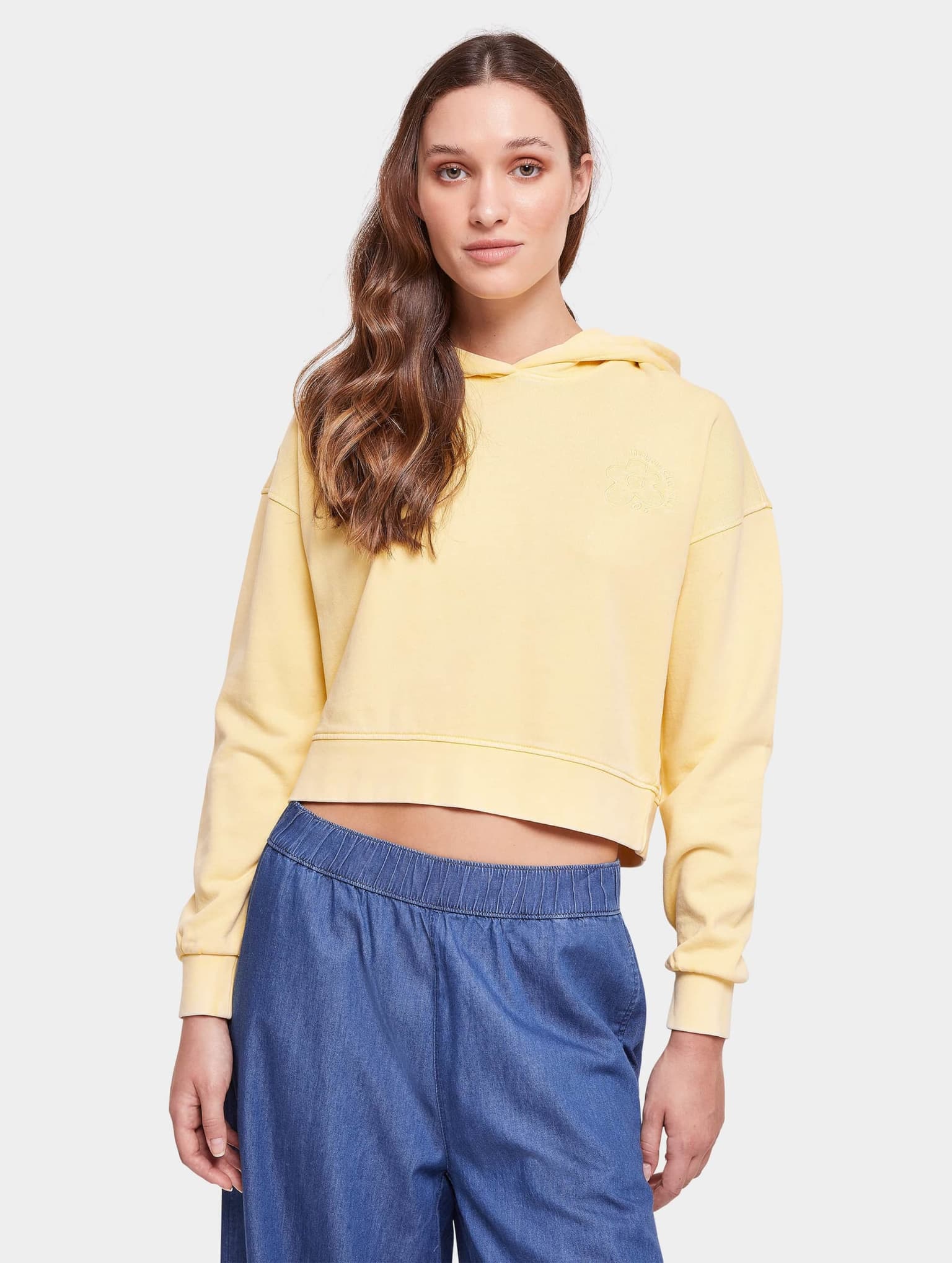 Urban Classics Ladies Short Flower Embroidery Terry Hoody