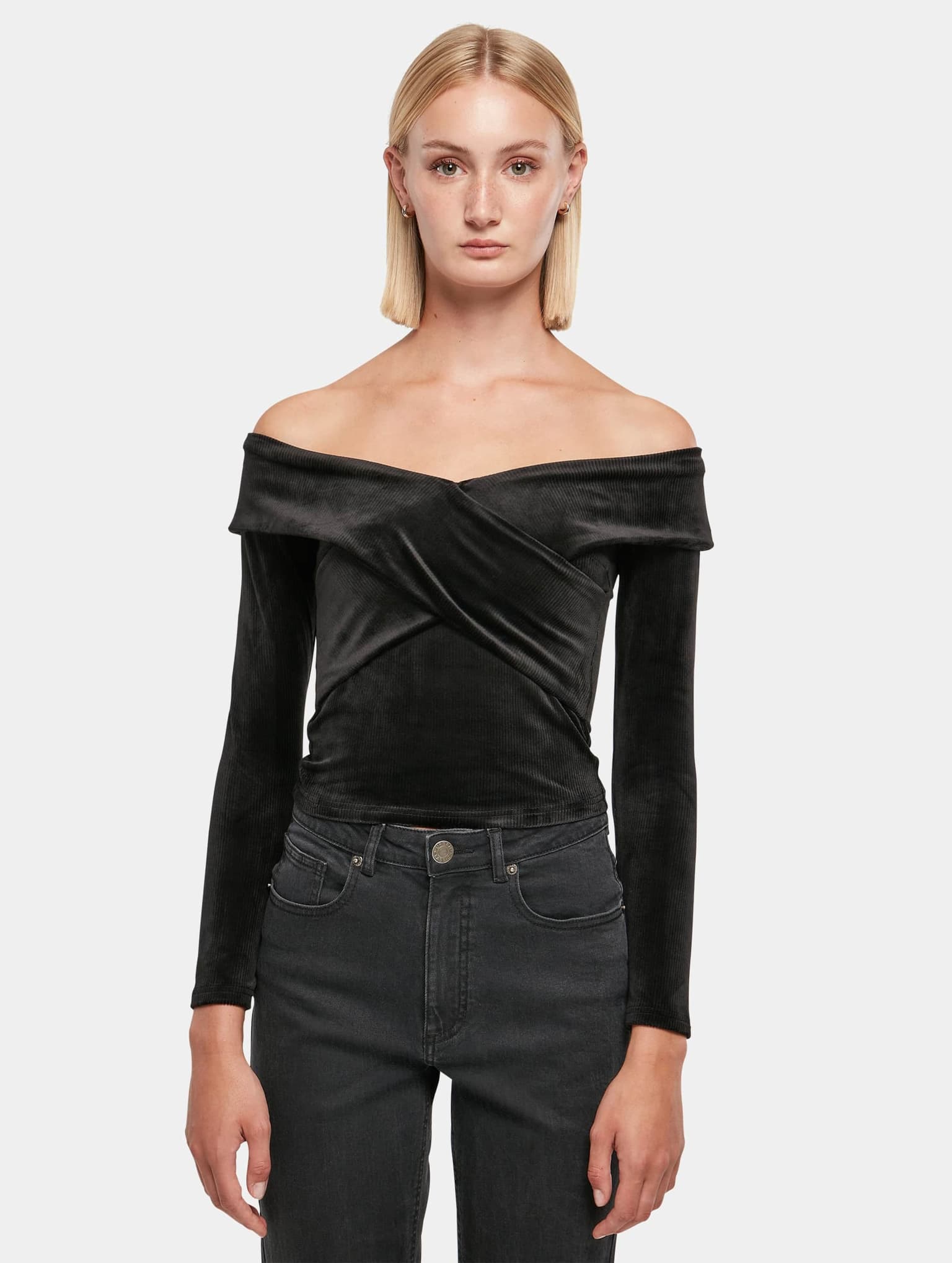 Urban Classics Ladies Velvet Rib Crossed Off Shoulder Longsleeve – Bild 3