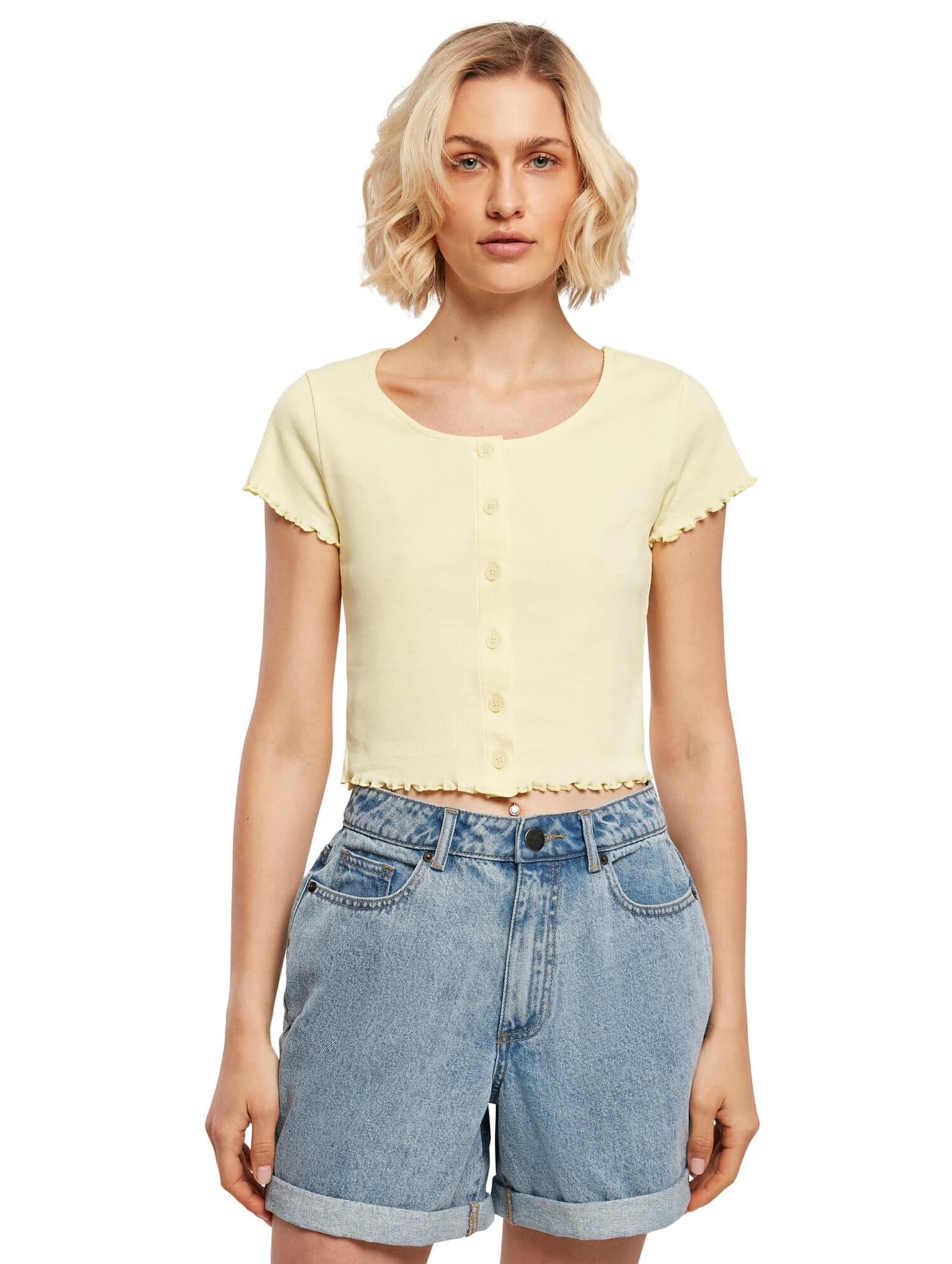 Urban Classics Ladies Cropped Button Up Rib Tee – Bild 4