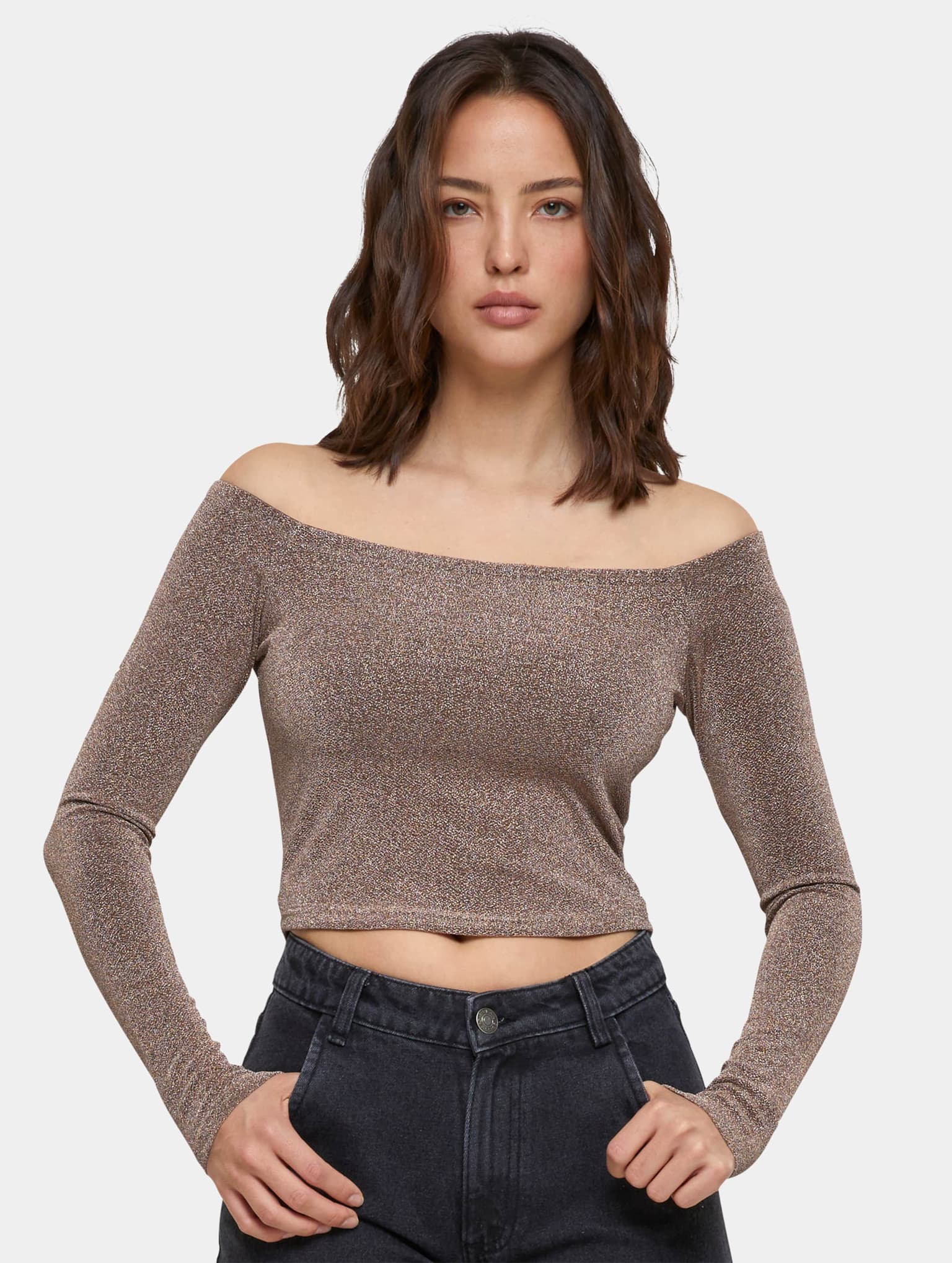 Urban Classics Ladies Off Shoulder Glitter Longsleeve