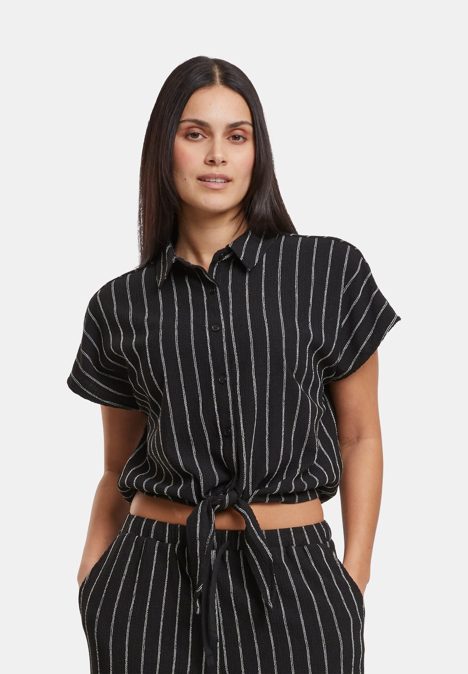 Urban Classics Ladies Structured Striped Tied Blouse