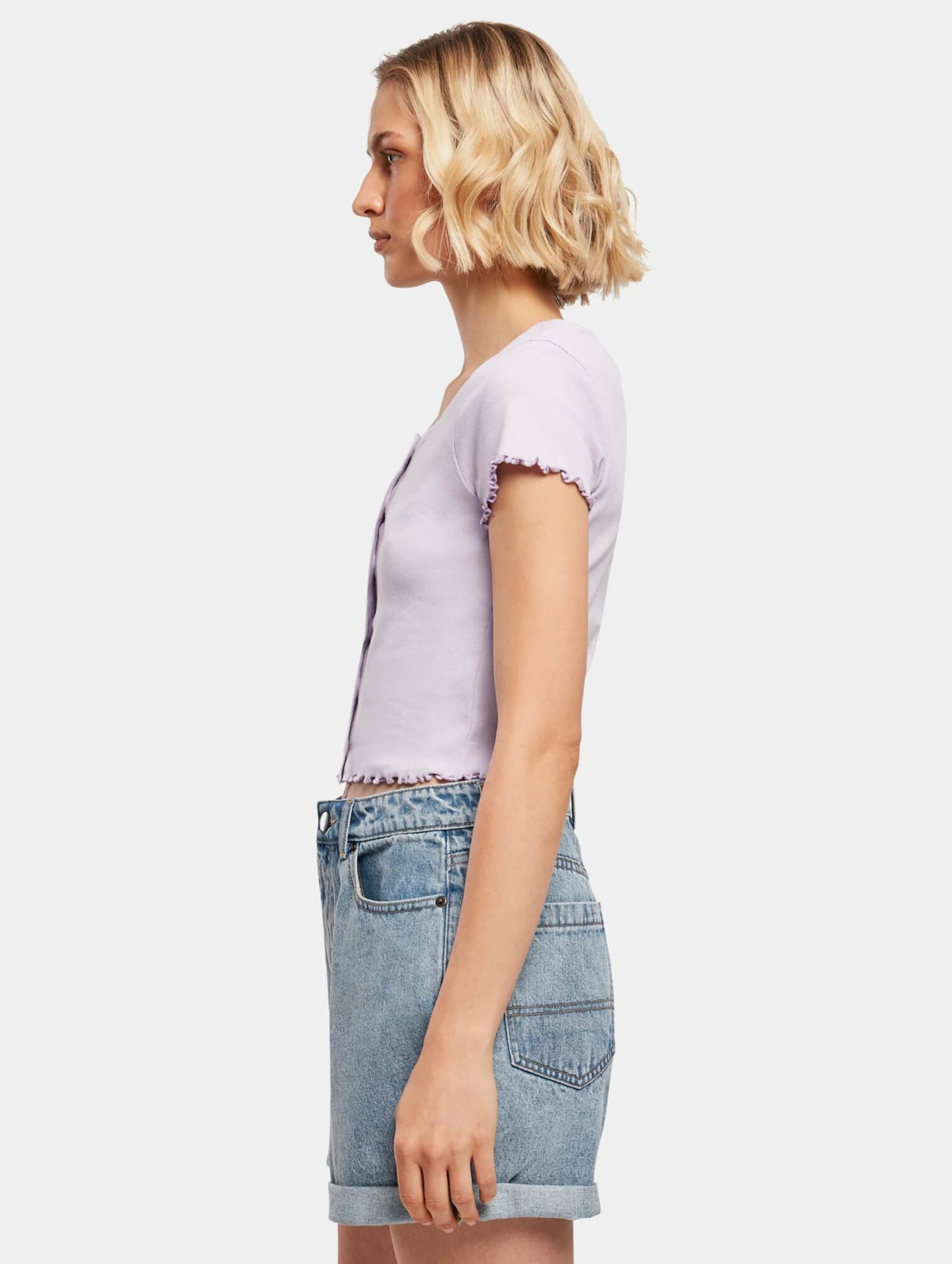 Urban Classics Ladies Cropped Button Up Rib Tee – Bild 3