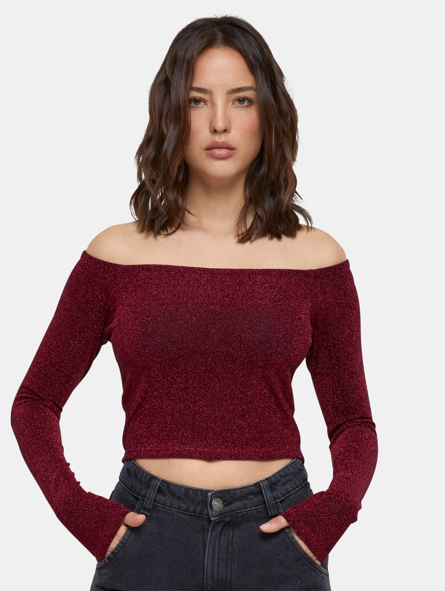 Urban Classics Ladies Off Shoulder Glitter Longsleeve