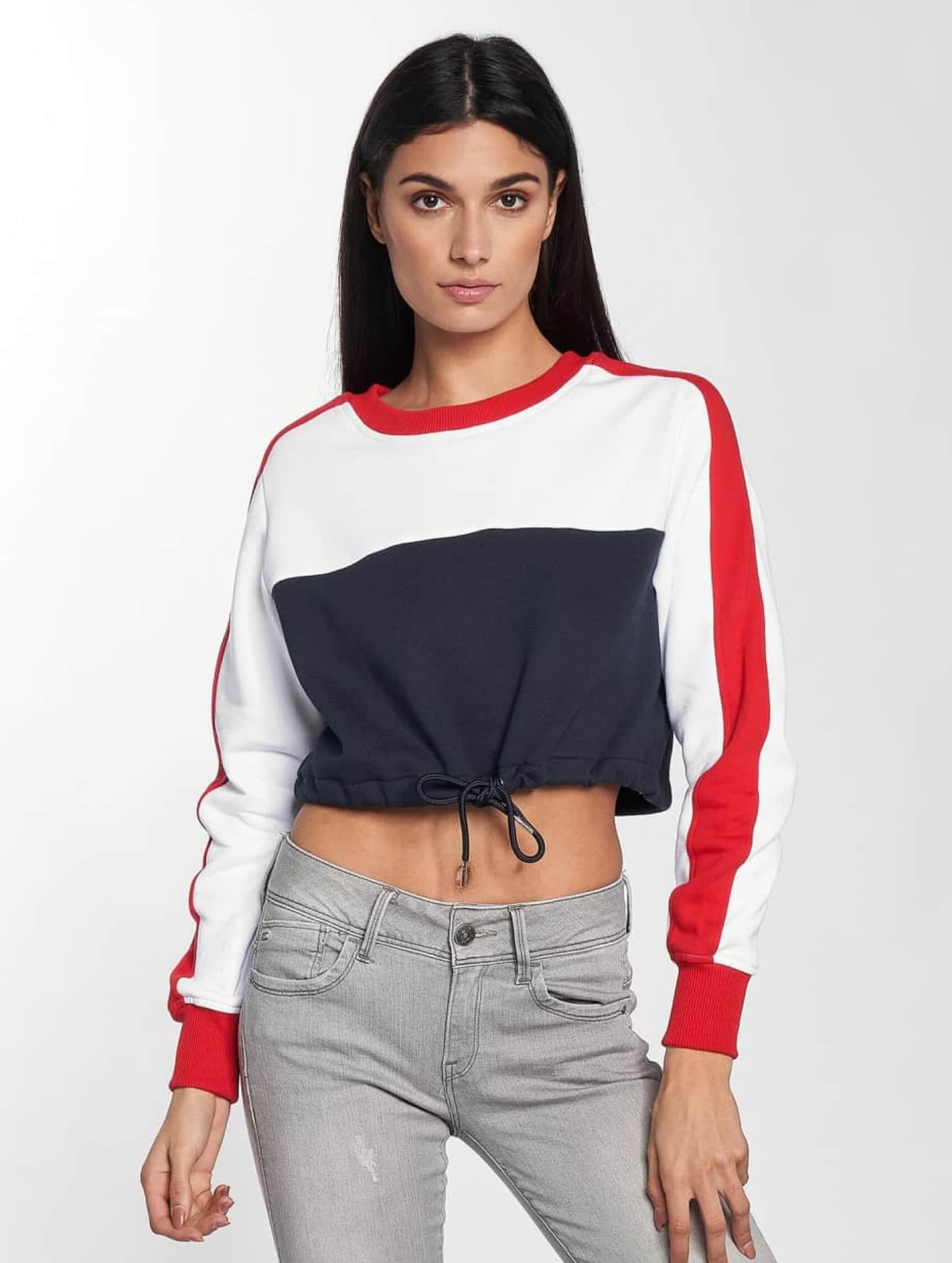 Urban Classics Ladies Cropped 3-Tone Stripe Crew