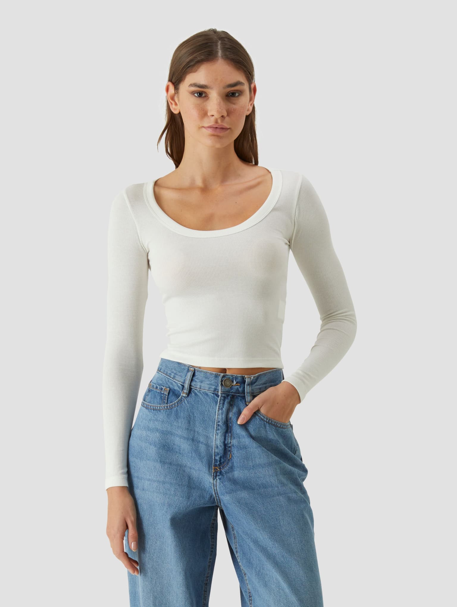Urban Classics Ladies Rib Jersey Wide Neck Longsleeve
